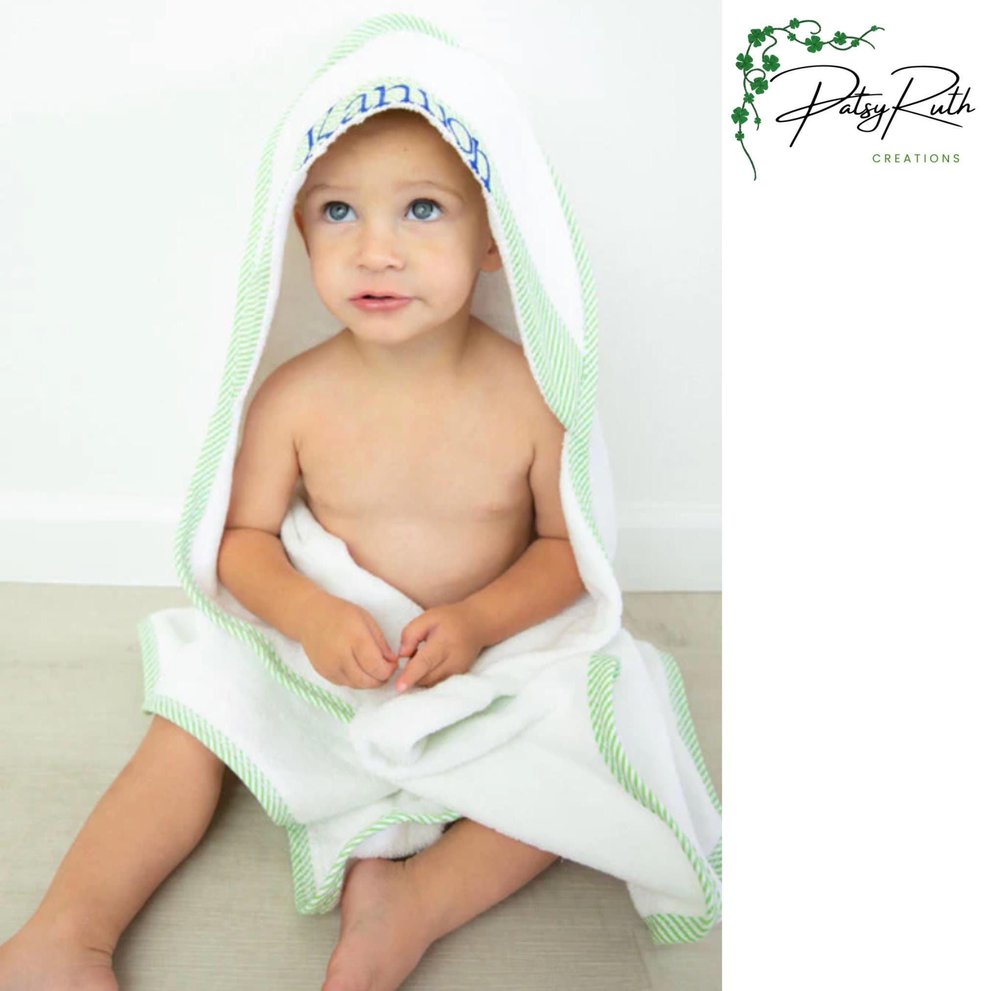 Personalized Baby Hooded Bath Towel - Seersucker Trim