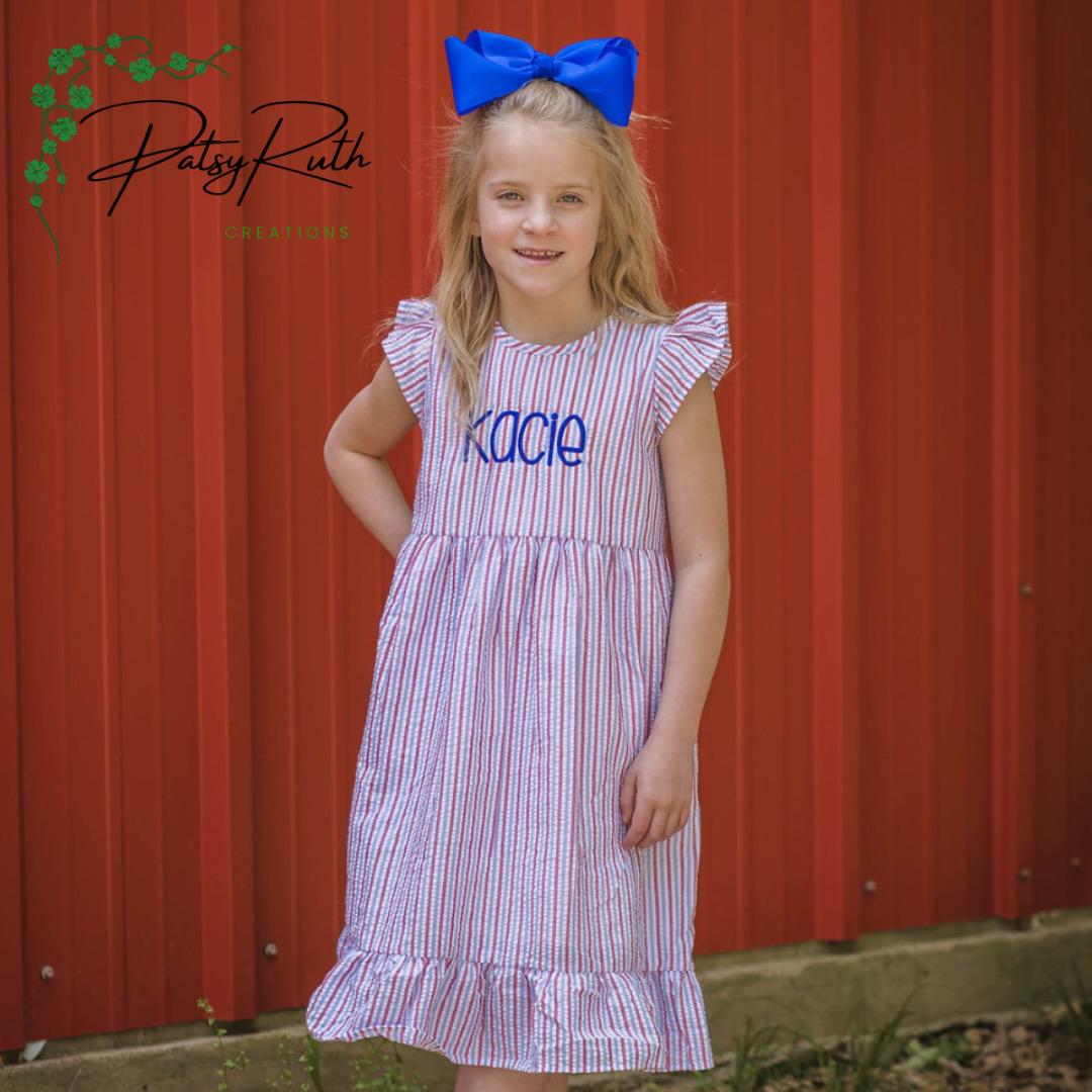 Toddler Girls' Custom Name Seersucker Sundress | Monogram Summer Dress