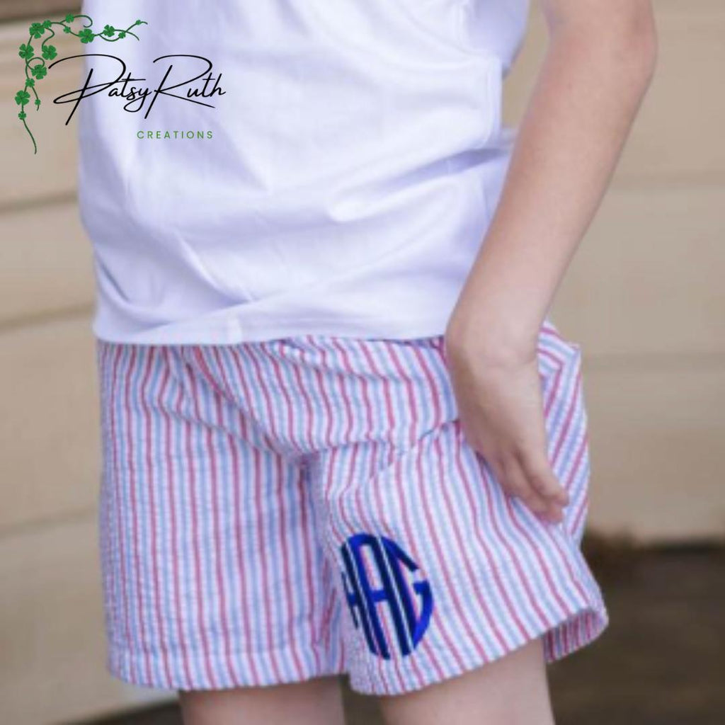 Custom Monogram Boys' Seersucker & Gingham Shorts - Personalized Kids Clothing