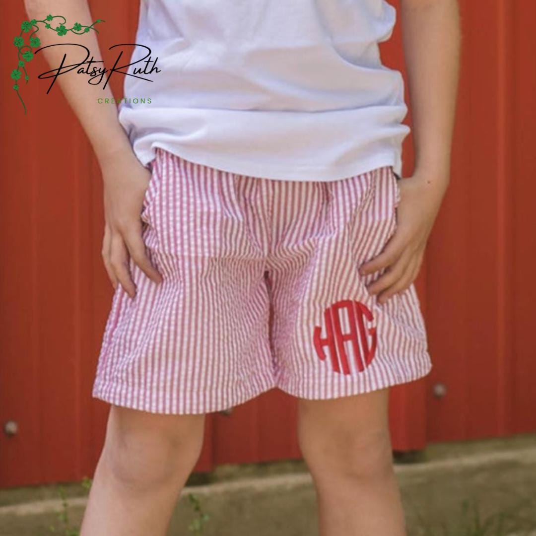 Custom Monogram Toddler Boys' Seersucker & Gingham Shorts - Personalized Kids Clothing