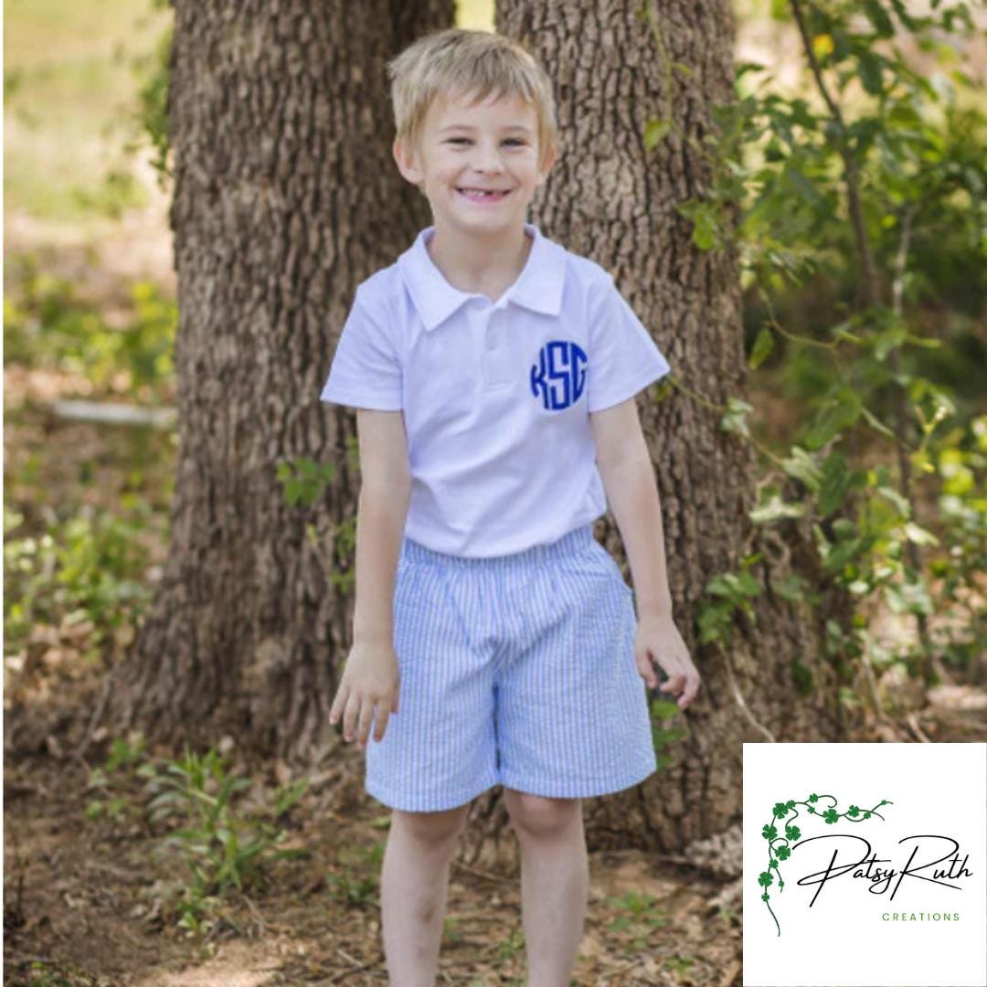 Custom Monogram Boys' Seersucker & Gingham Shorts - Personalized Kids Clothing