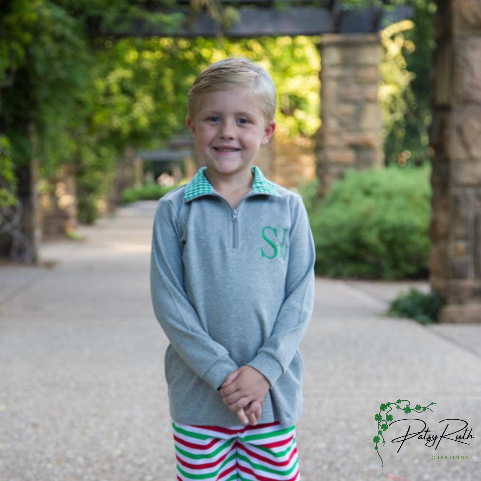 Customized Toddler Pullover with Monogram and Stylish Gingham Accented Collar