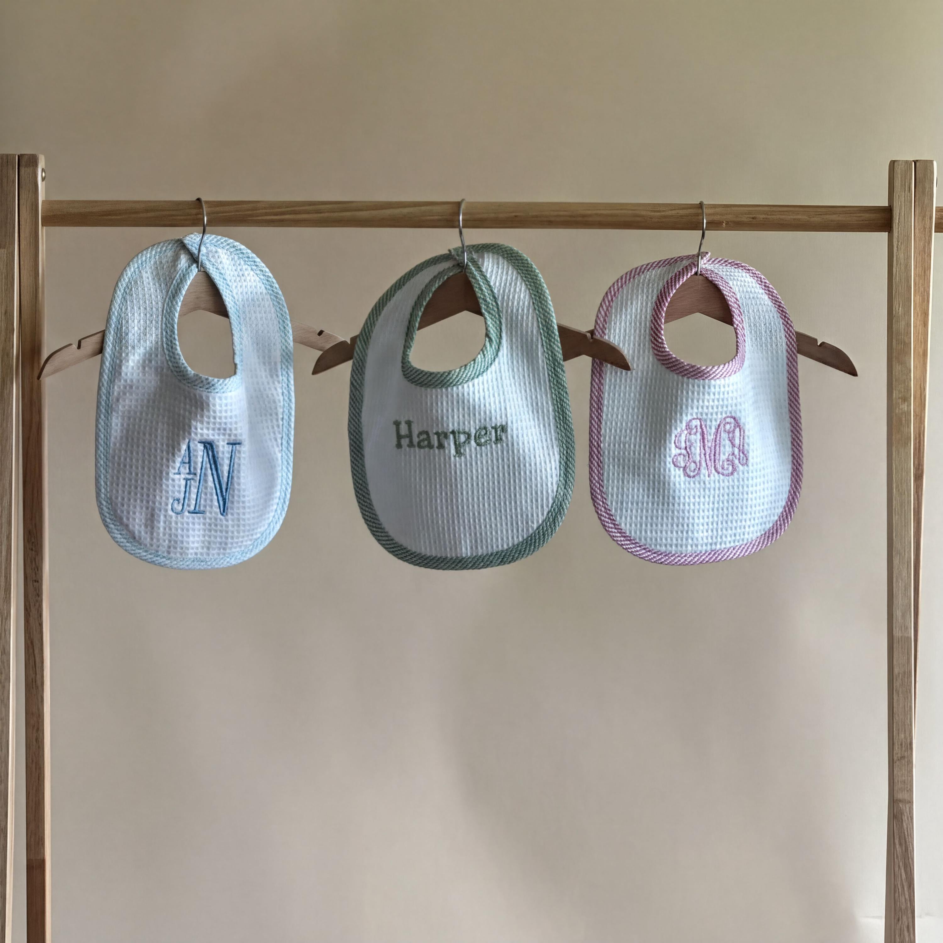 Personalized Seersucker Bib & Burp Cloth Set