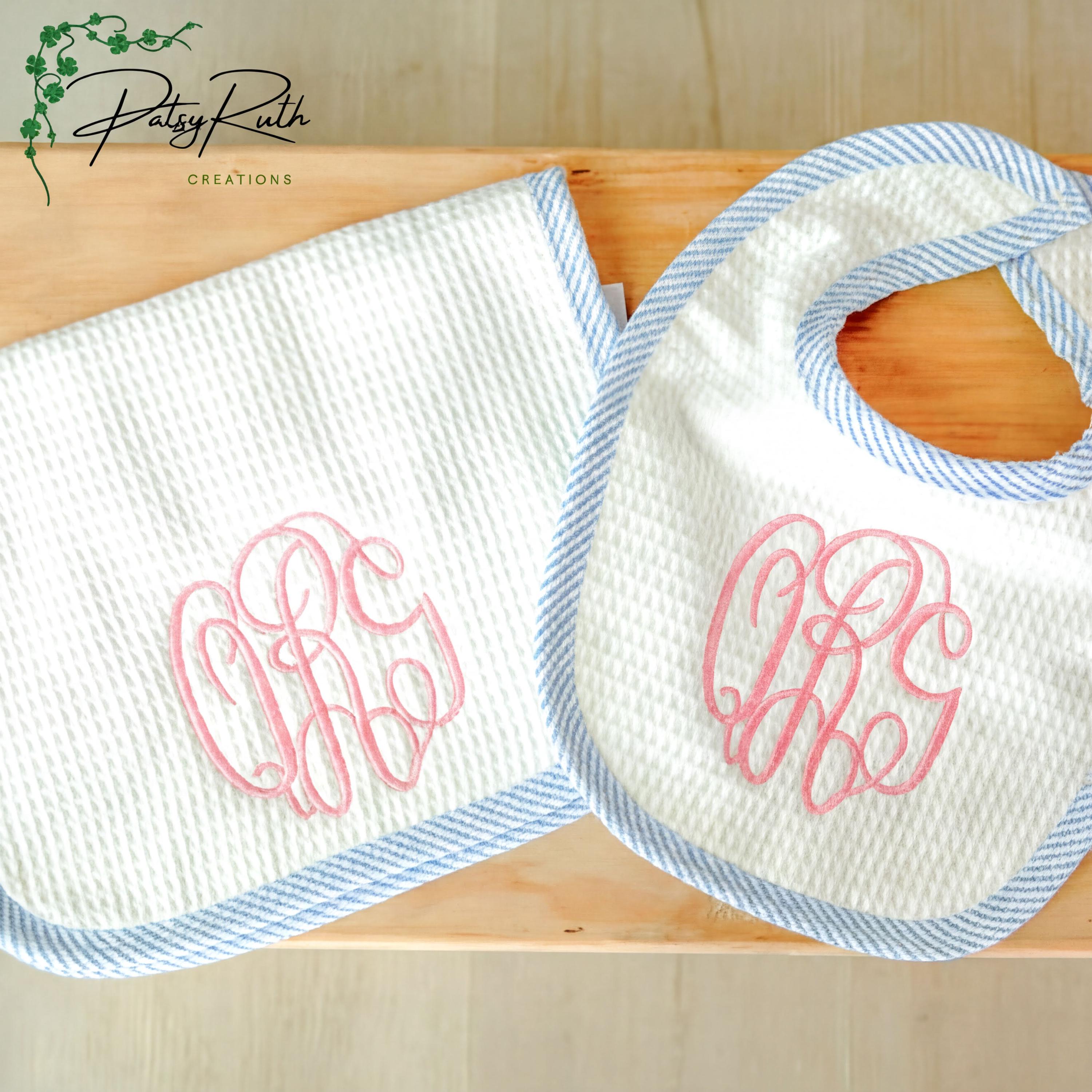 Personalized Seersucker Bib & Burp Cloth Set
