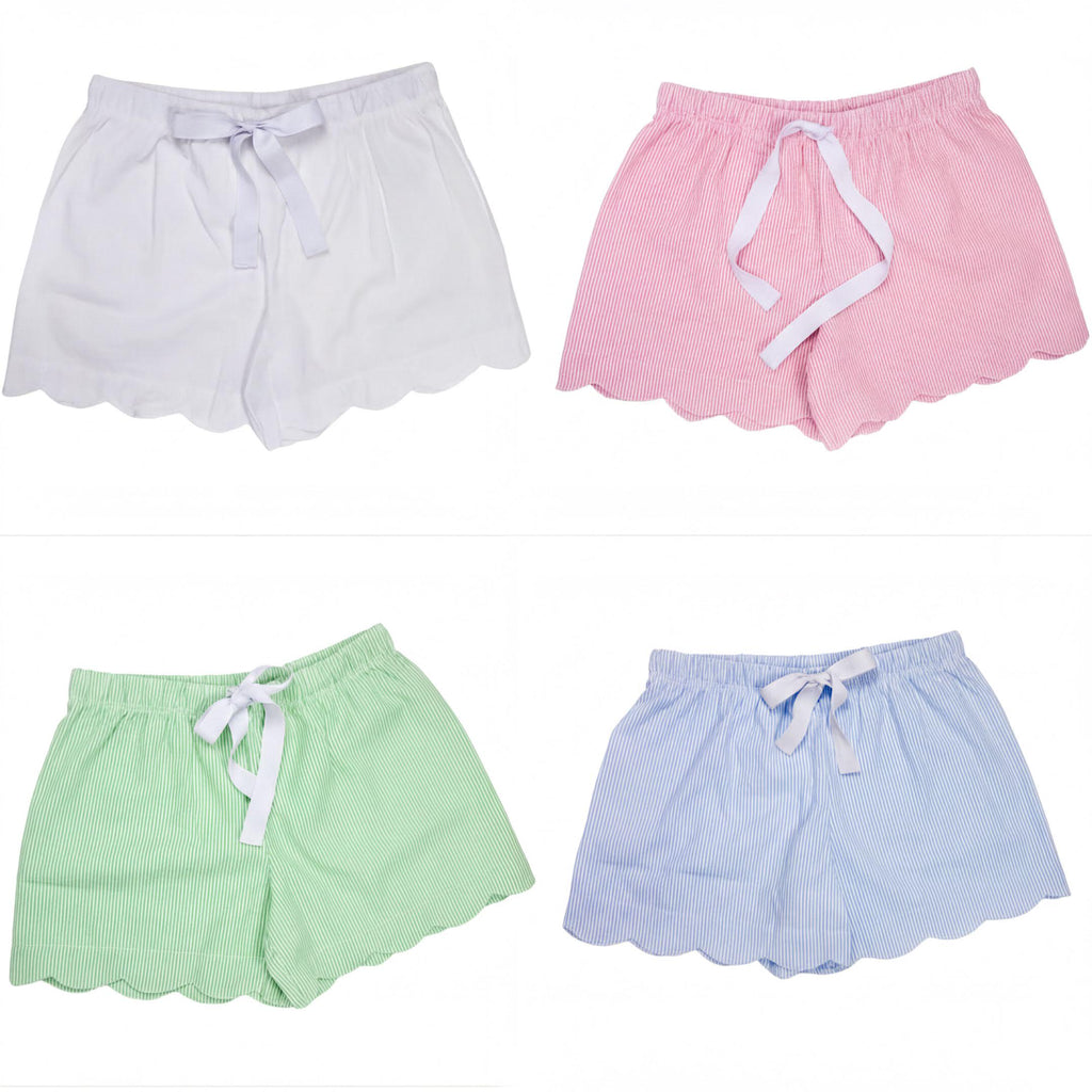 Personalized Seersucker Sleep Shorts  Scalloped Hem Monogram Pajamas