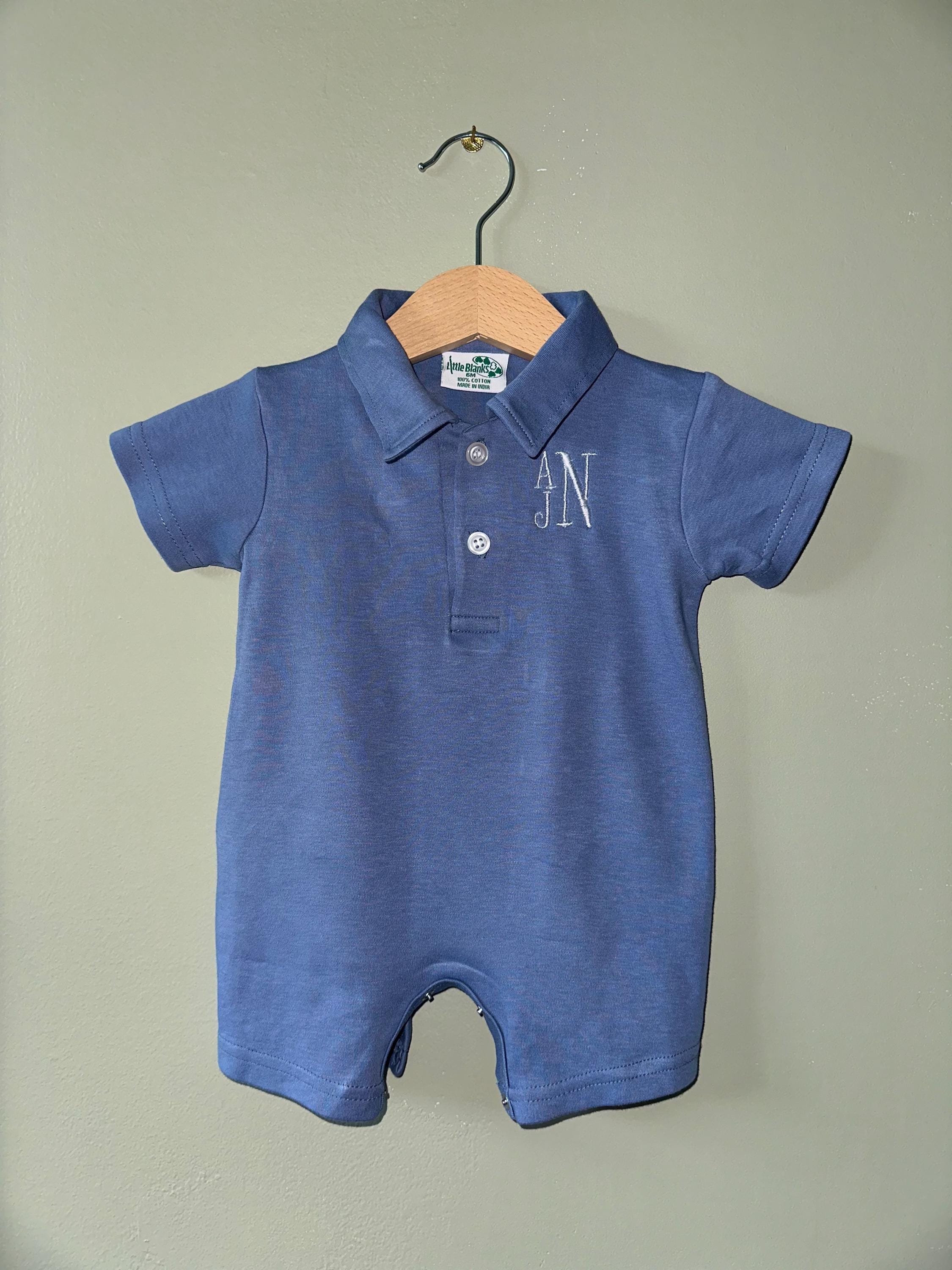 Monogrammed Personalized Baby Polo Romper - Soft Cotton, Easy Snap Closure