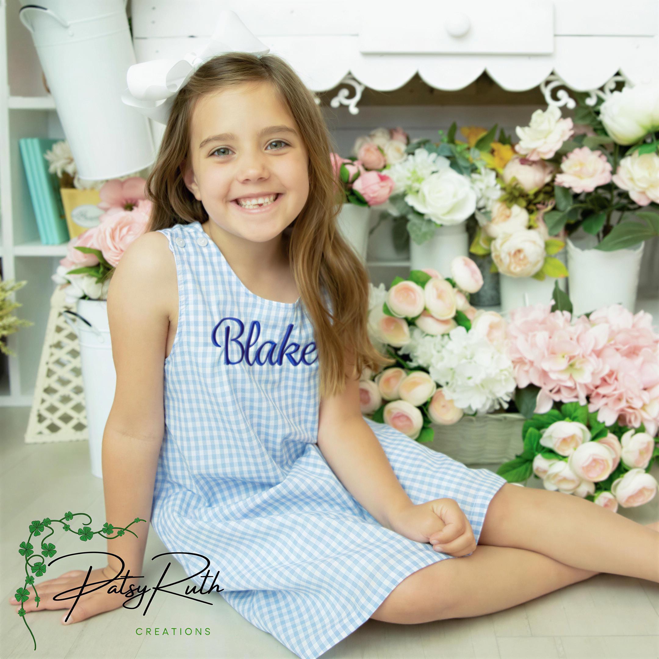 Personalized Seersucker Gingham Jumper Dress For Baby- Monogram Name Outfit