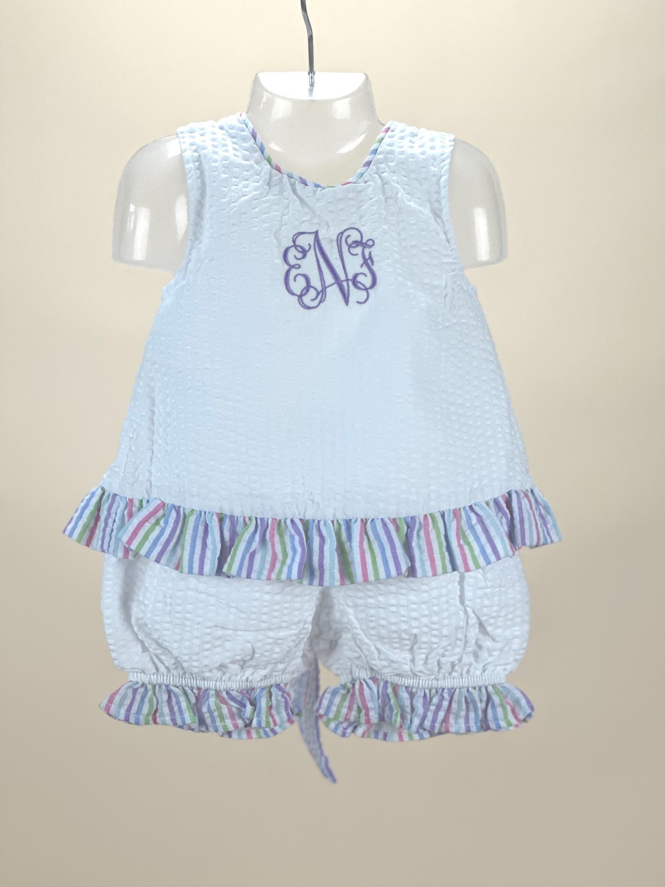 Monogrammed Seersucker Baby Girls 2-Piece Set