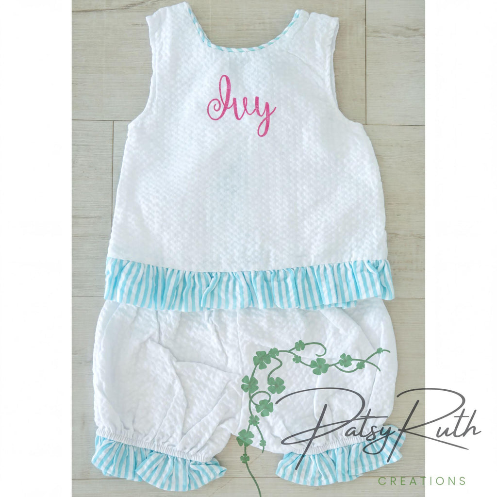 Monogrammed Seersucker Baby Girls 2-Piece Set