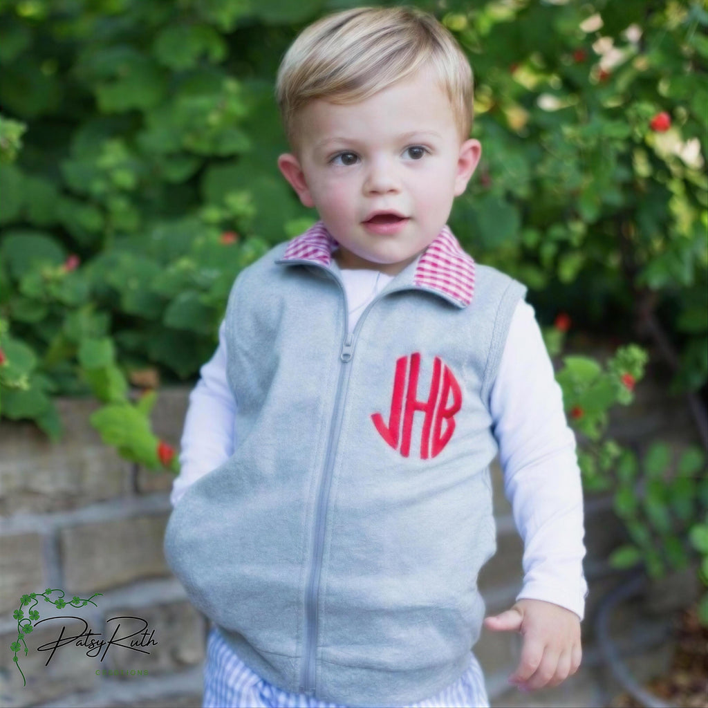 Child's Zip Front Vest with Gingham Collar