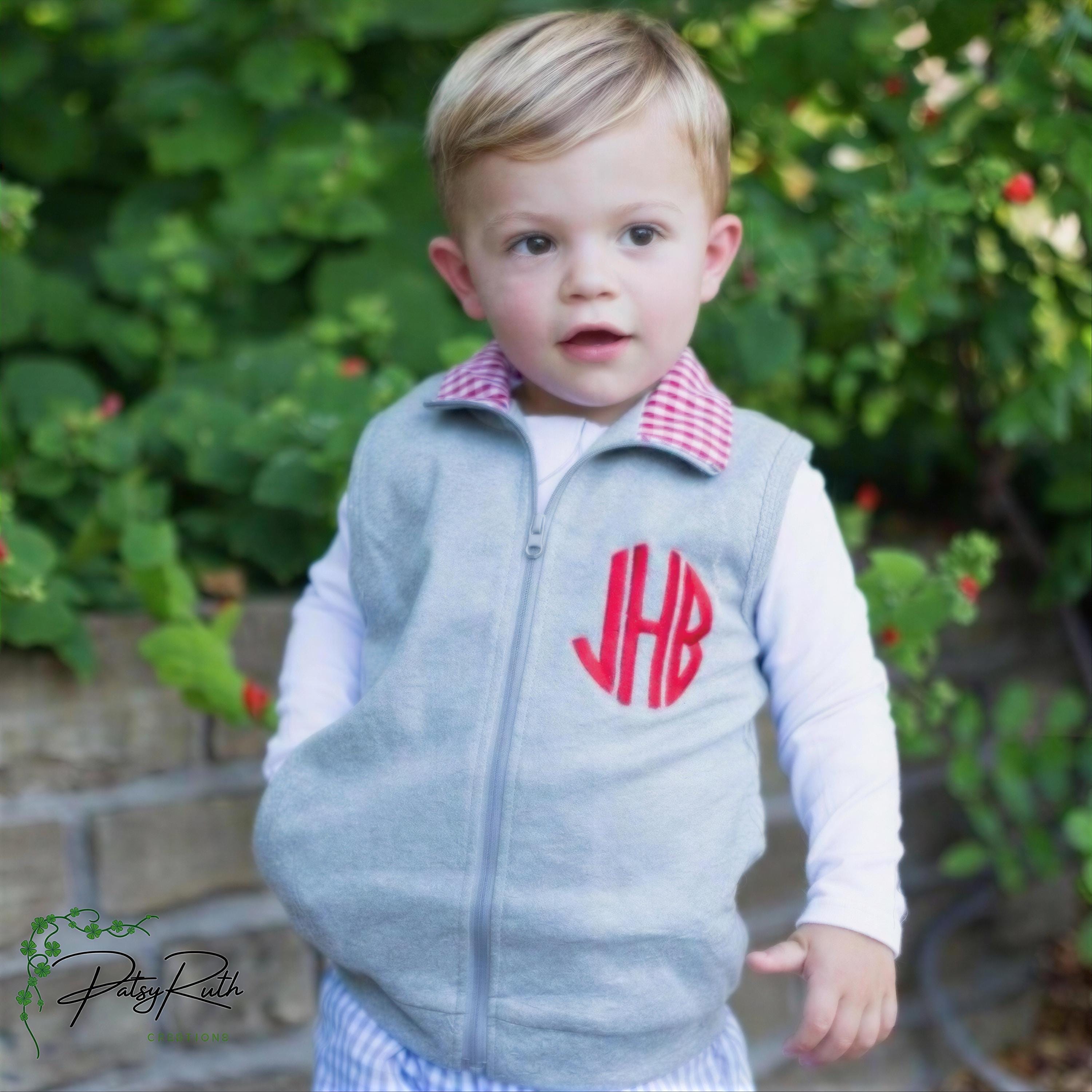 Child's Zip Front Vest with Gingham Collar