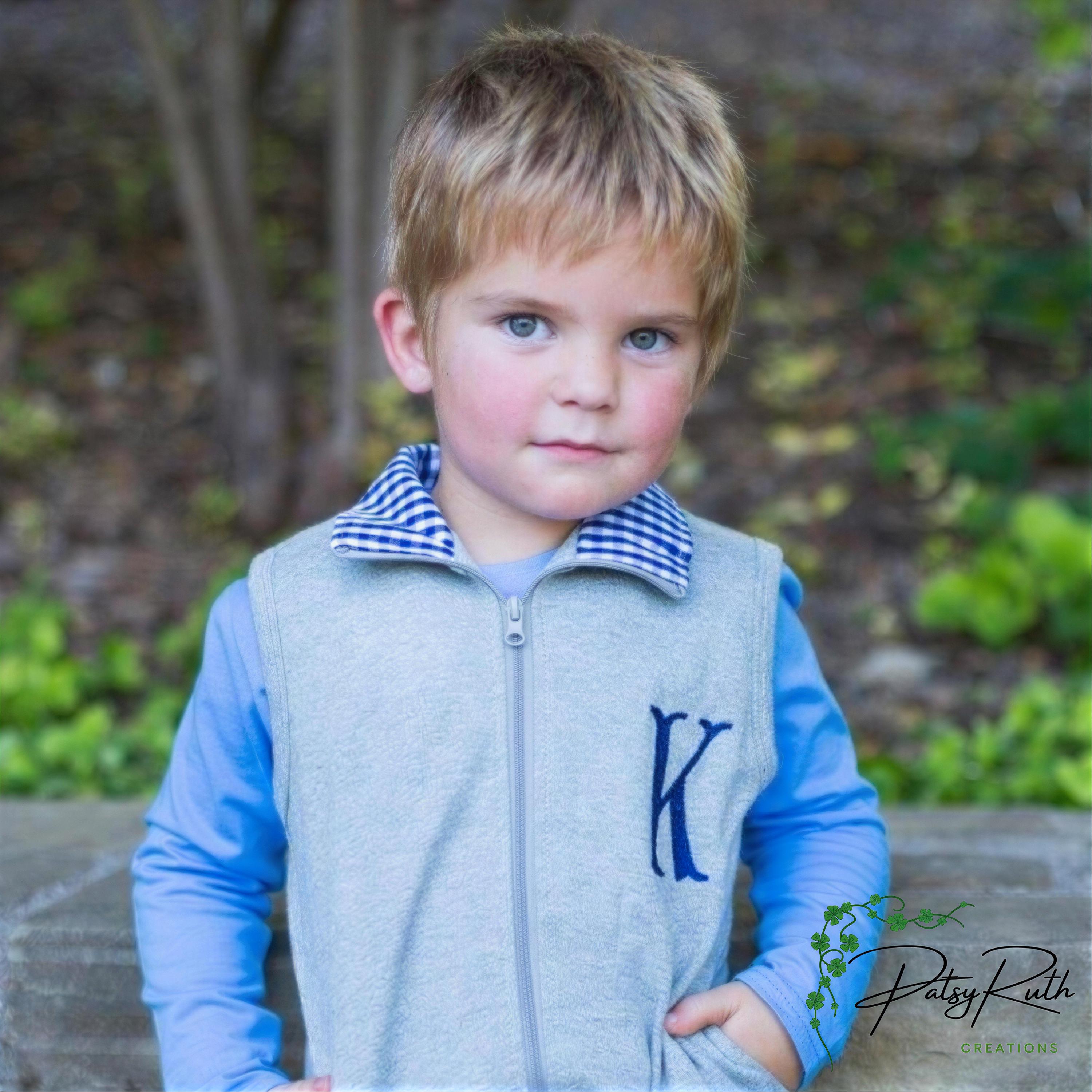 Toddler's Zip Front Vest with Gingham Collar