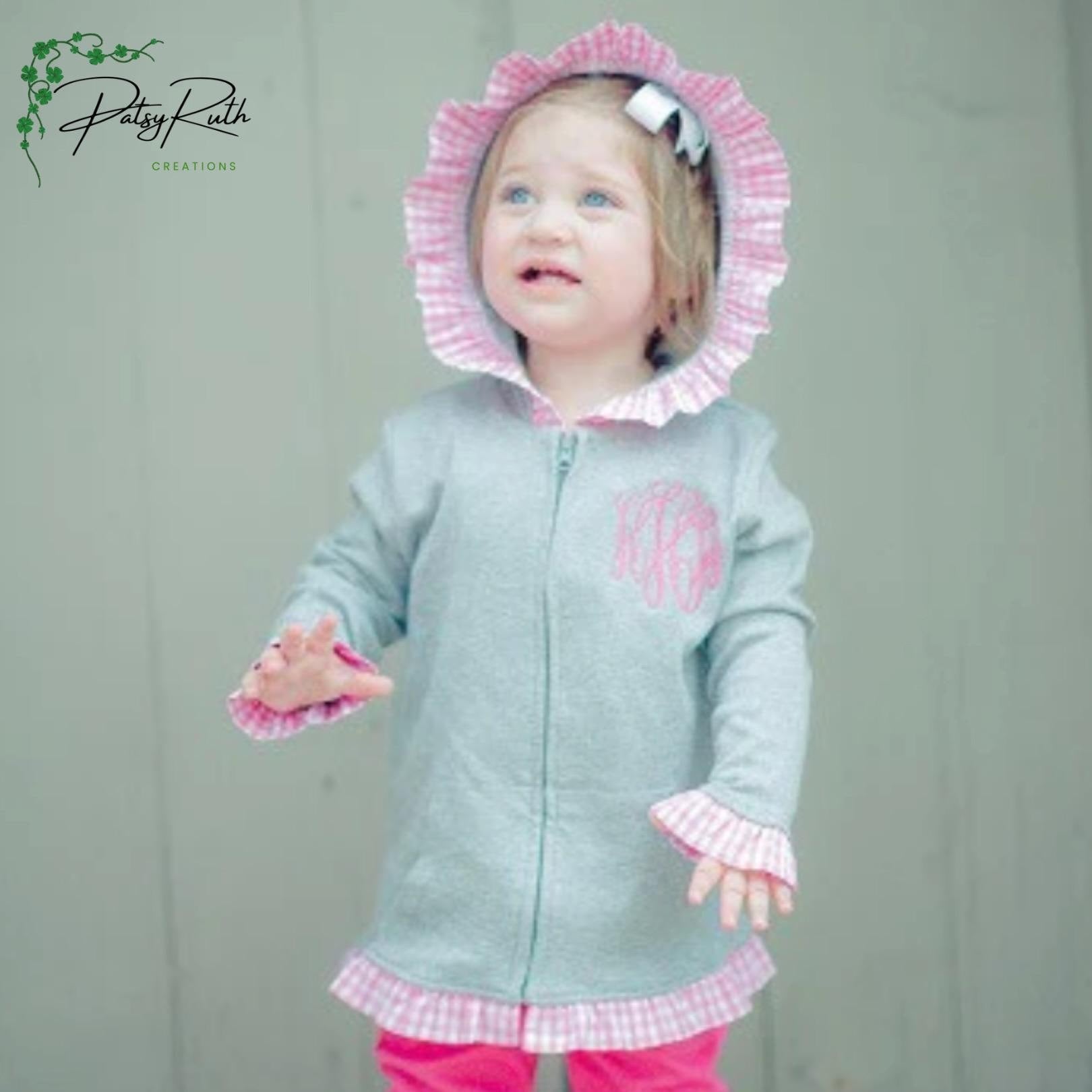 Custom Monogrammed Girls' Hoodie JacketGingham Accents