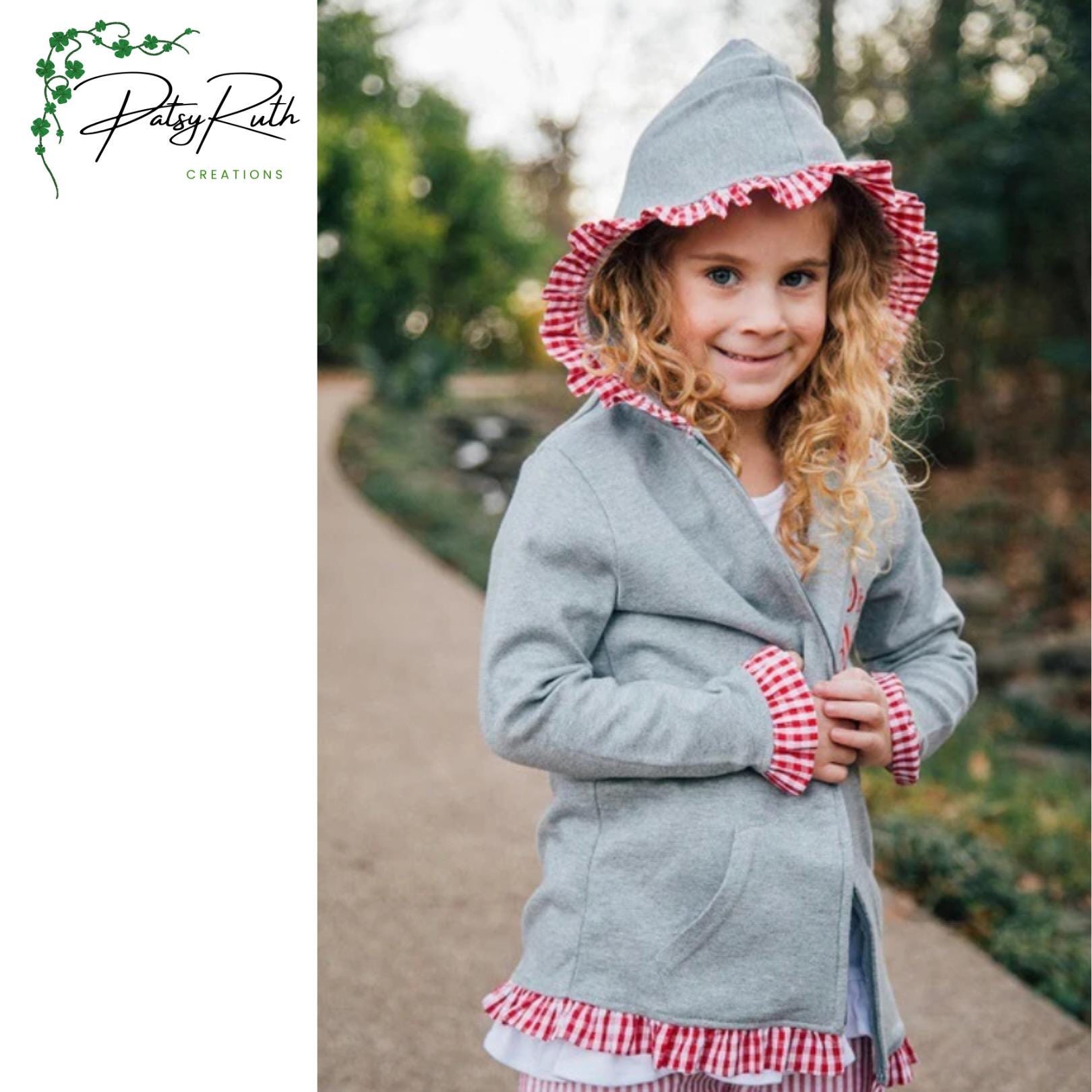 Custom Monogrammed Girls' Hoodie JacketGingham Accents