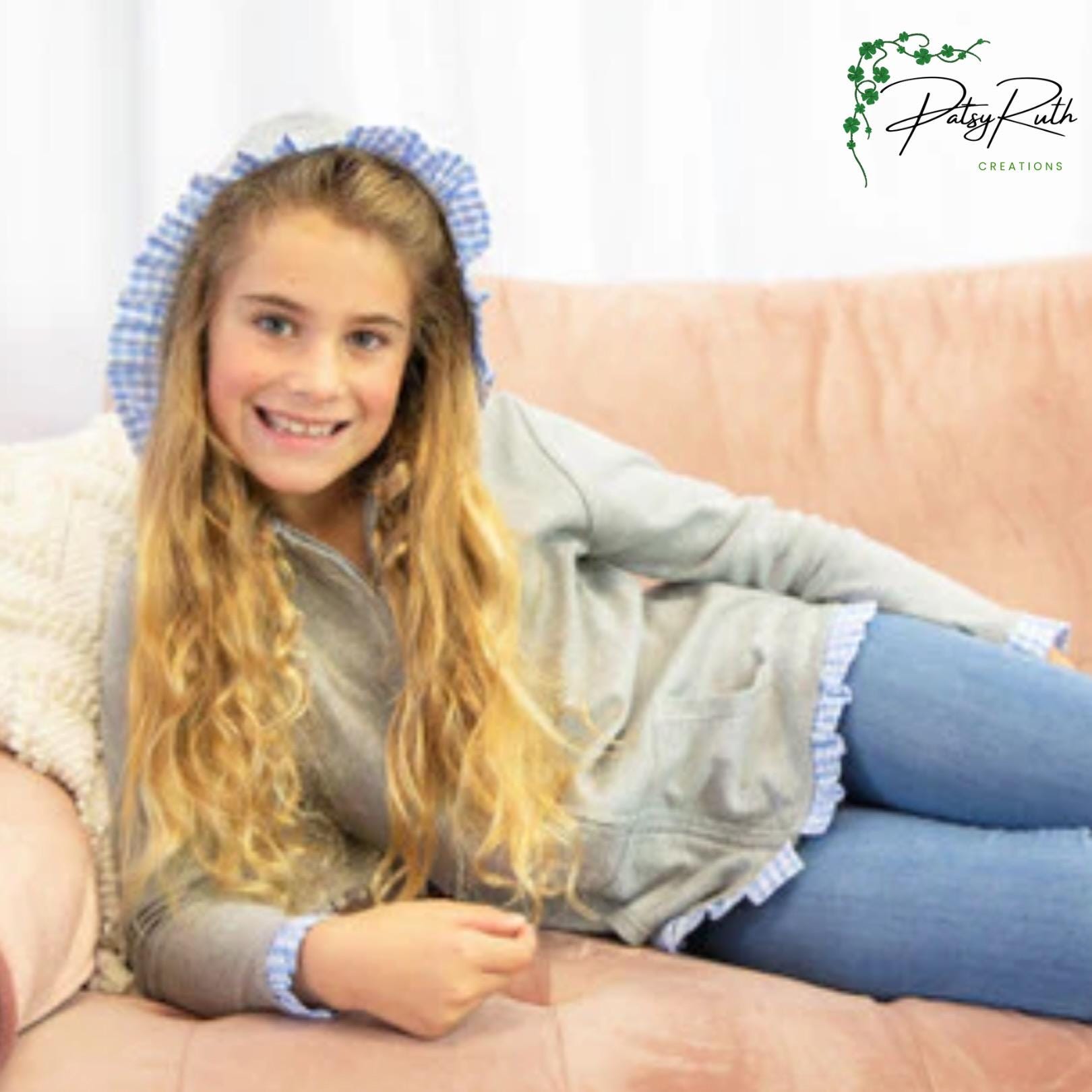 Custom Monogrammed Girls' Hoodie JacketGingham Accents
