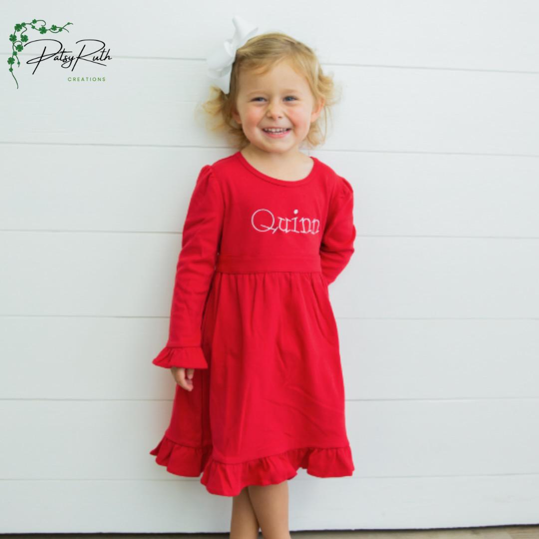 Customized Long Sleeve Girls' Twirl Dress - Monogrammed Ruffle Dress
