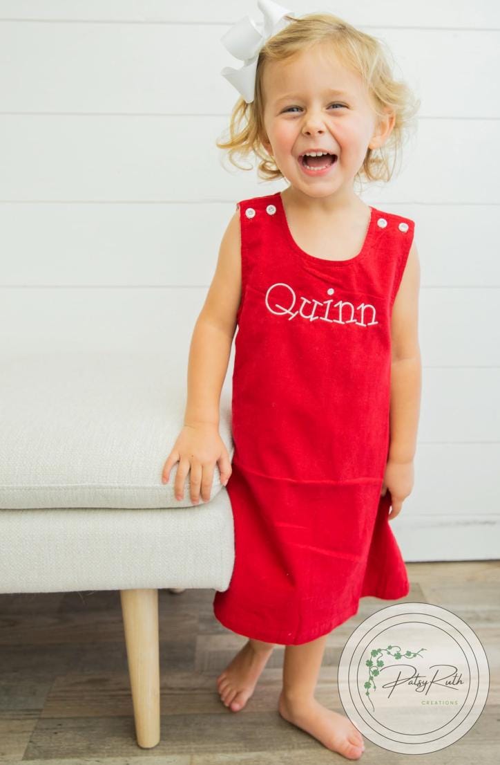 Holiday Jumper Dress: Embroidered Cotton for Kids (Personalized Sizes 6mo-10)