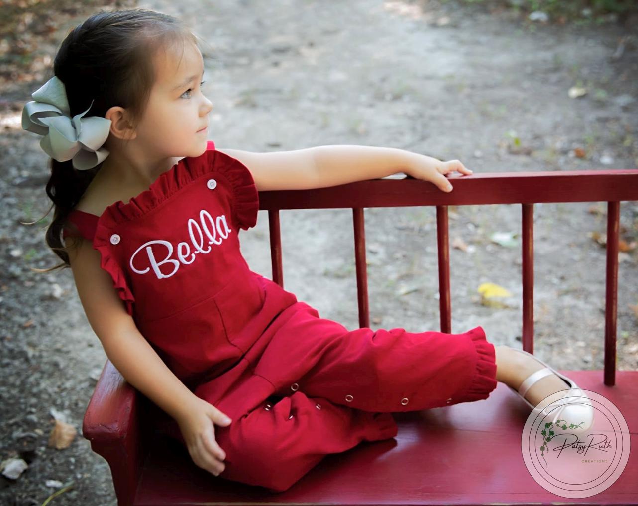 Soft Cotton Longalls Personalized Little Girl Ruffle Longalls: Holiday Style, Gingham & Corduroy