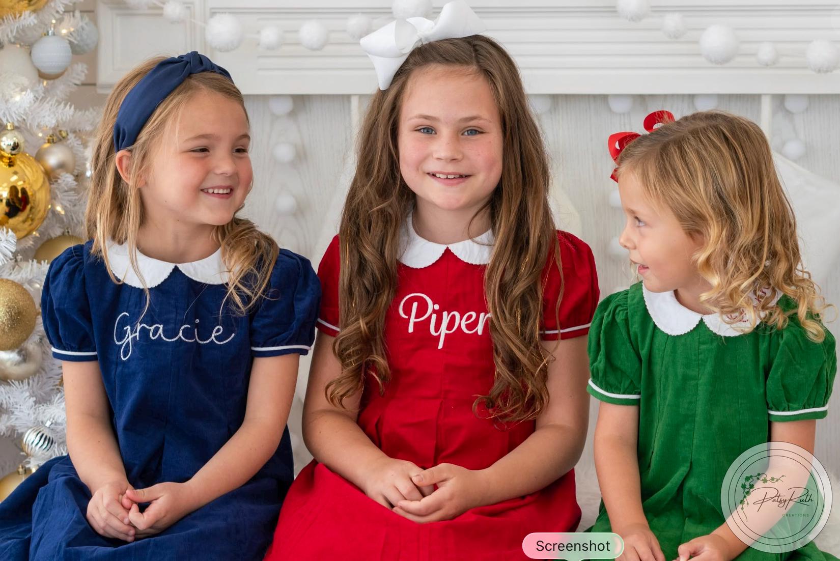 Personalized Peter Pan Collar Dress Girls, Classic Holiday Style (Cotton Corduroy, Fully Lined)
