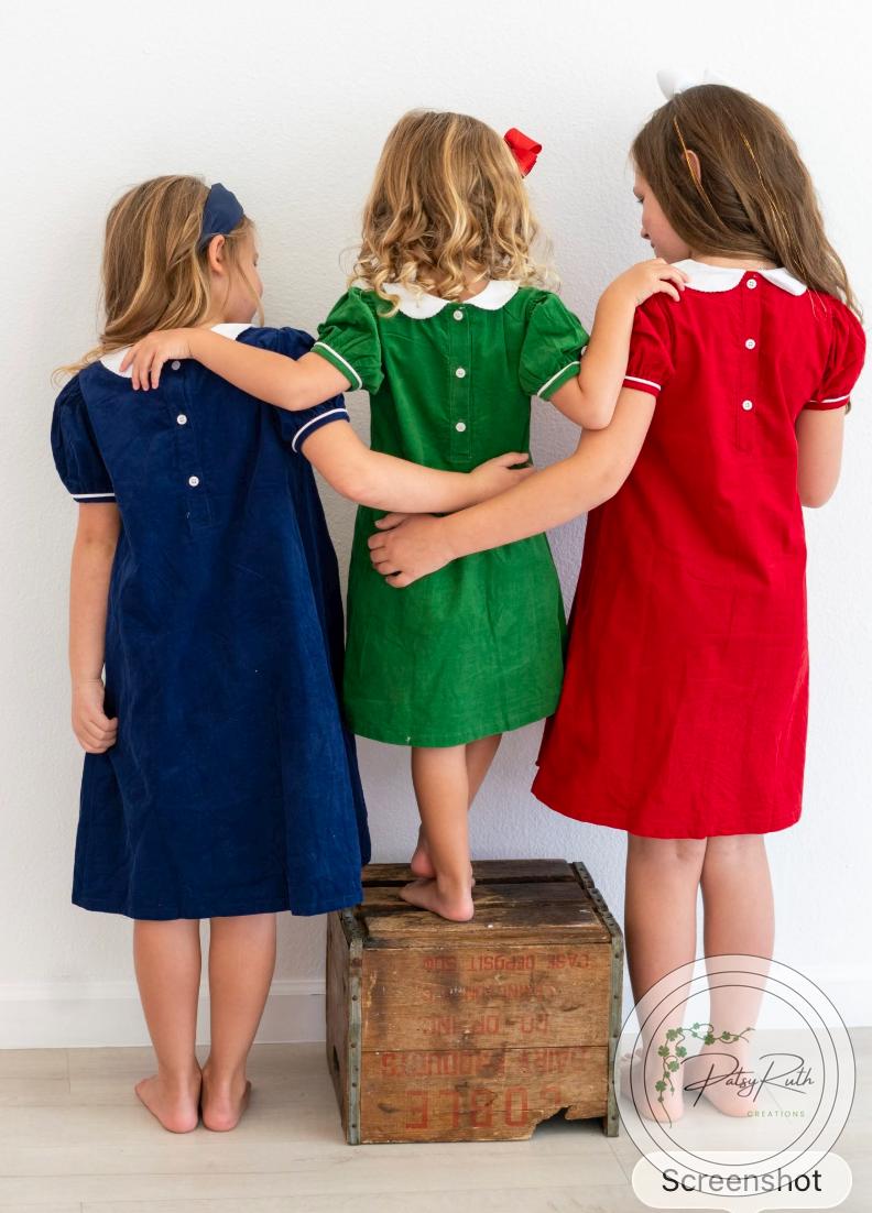 Personalized Peter Pan Collar Dress Girls, Classic Holiday Style (Cotton Corduroy, Fully Lined)