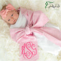 Monogrammed | Personalized Baby Swaddle with Seersucker Bow - Custom Newborn Blanket