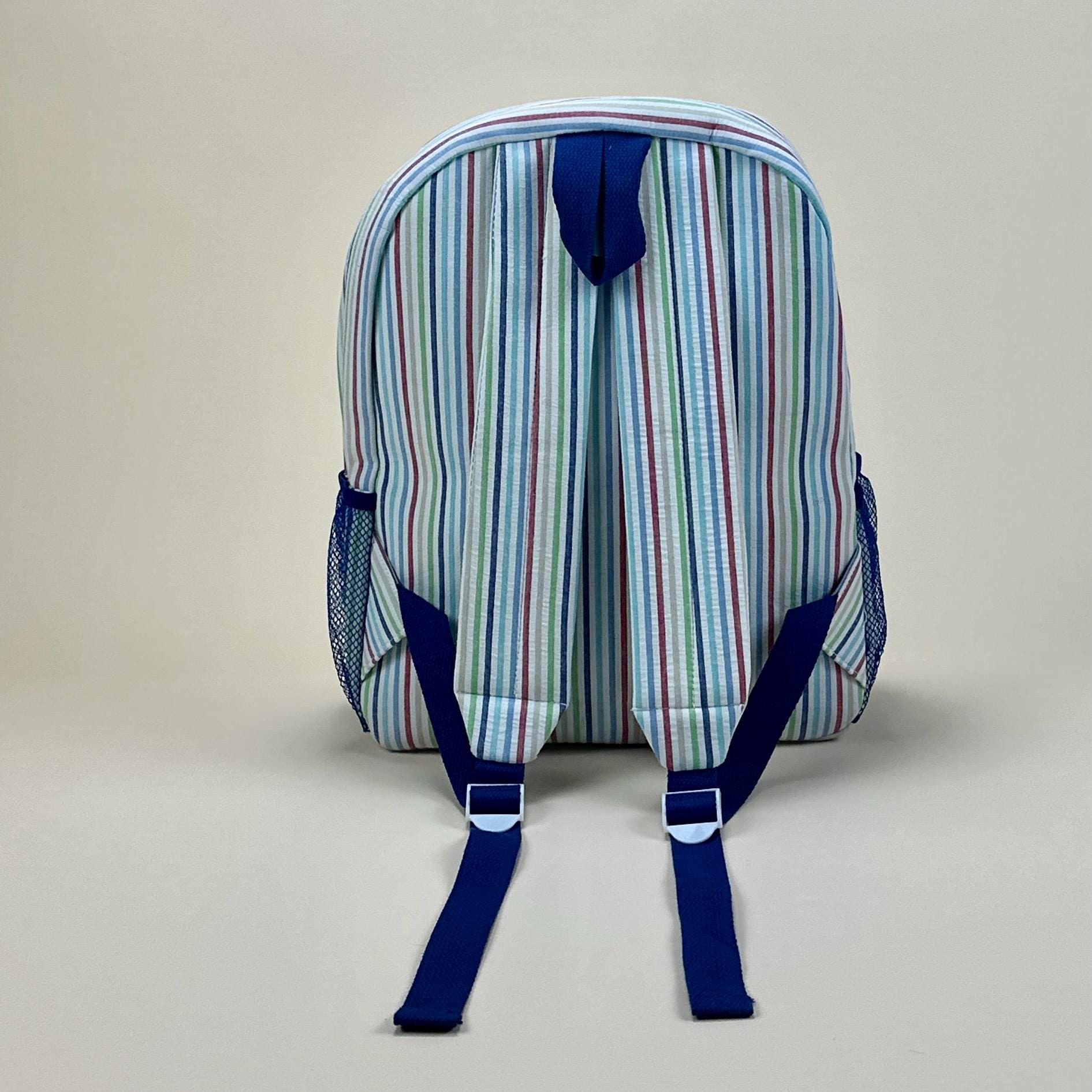 Personalized Seersucker Backpack | Fully Lined with Interior Pocket & Mesh Side Pockets