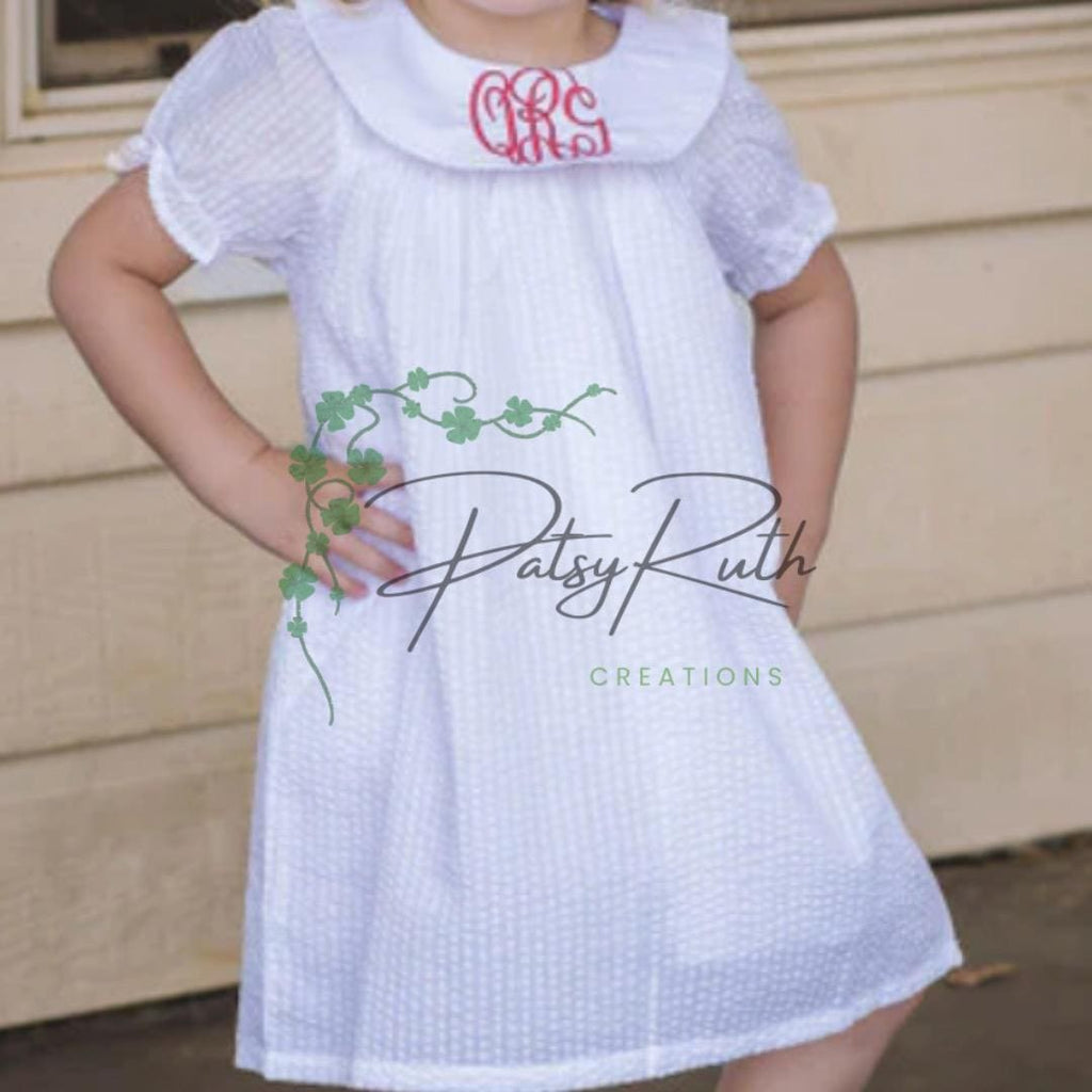 Toddler Girl Short Sleeve Bishop's Dress with Personalized Monogram