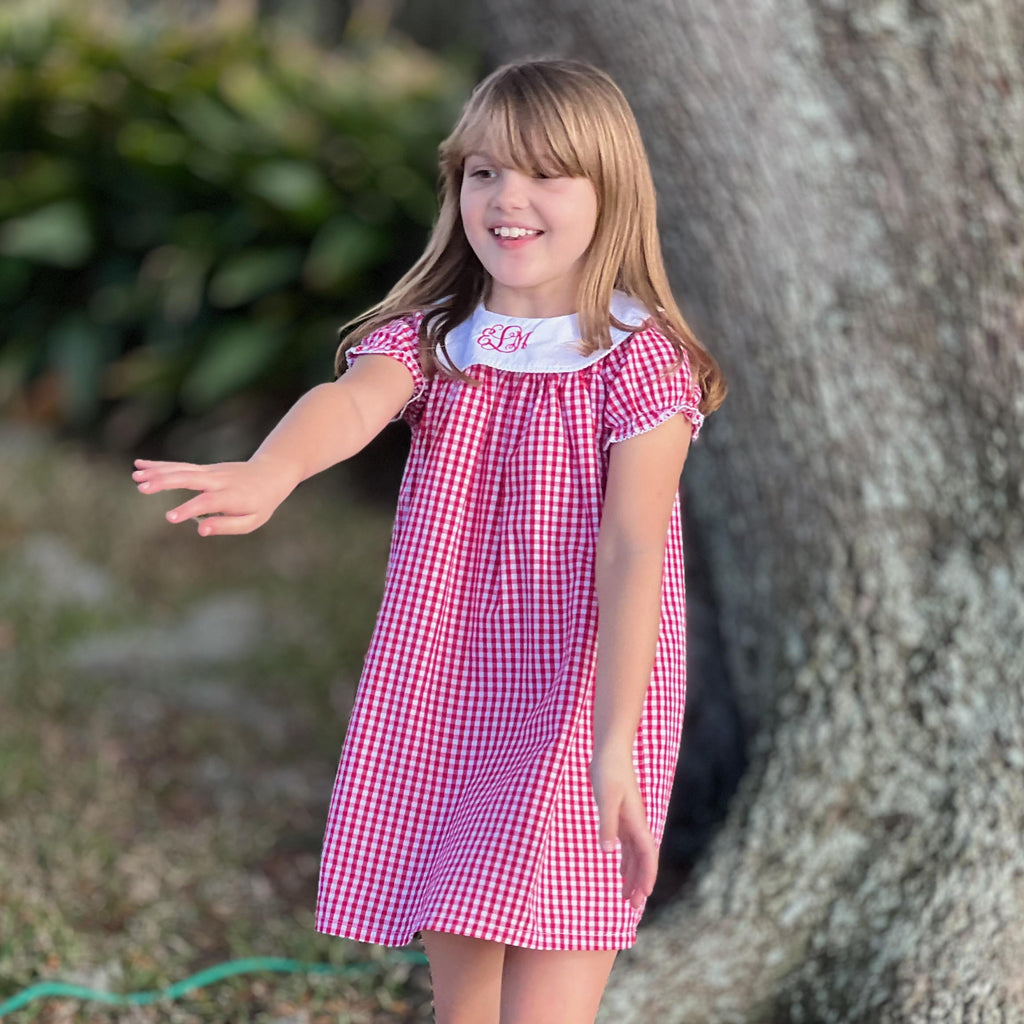 Baby Girl Short Sleeve Bishop's Dress with Personalized Monogram