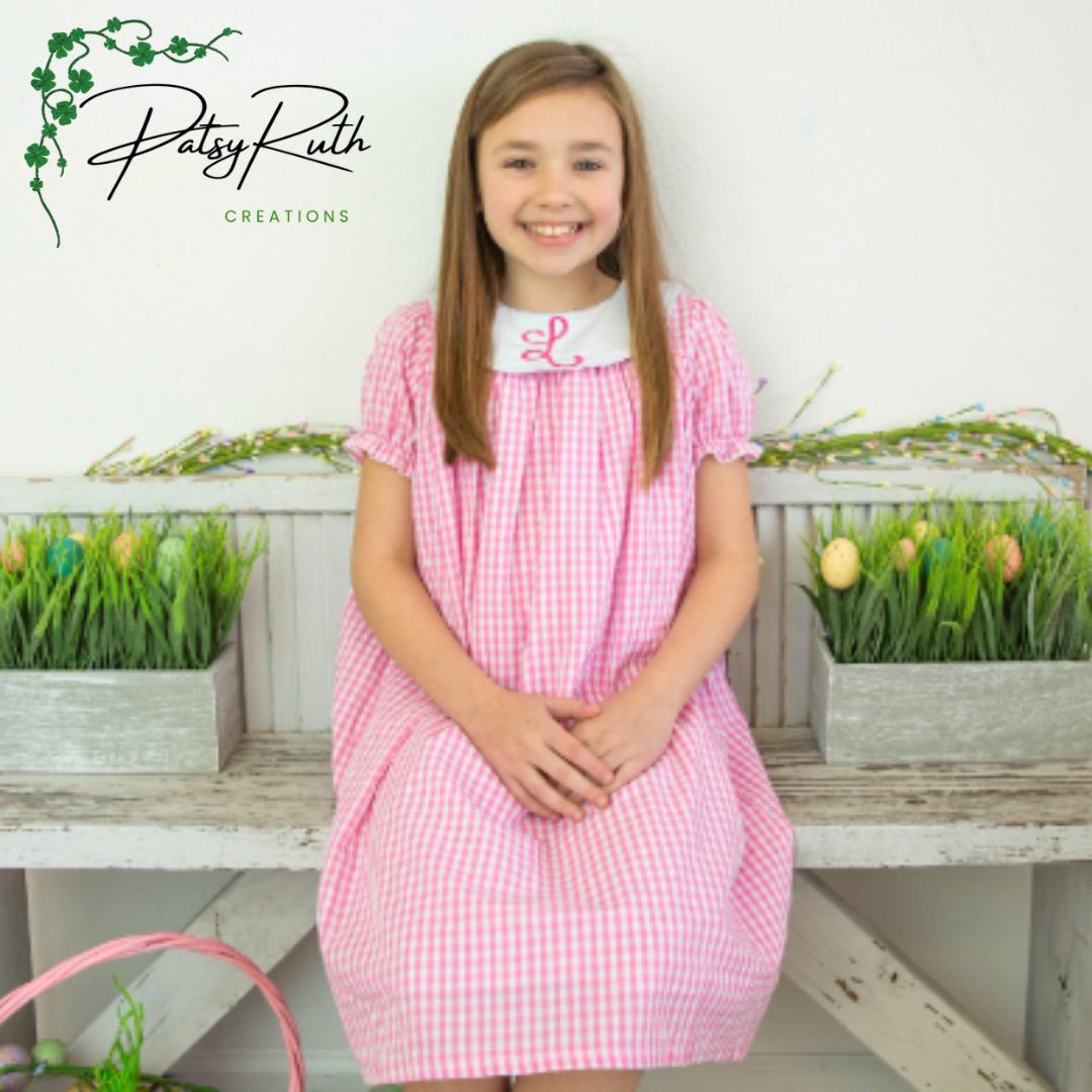 Baby Girl Short Sleeve Bishop's Dress with Personalized Monogram