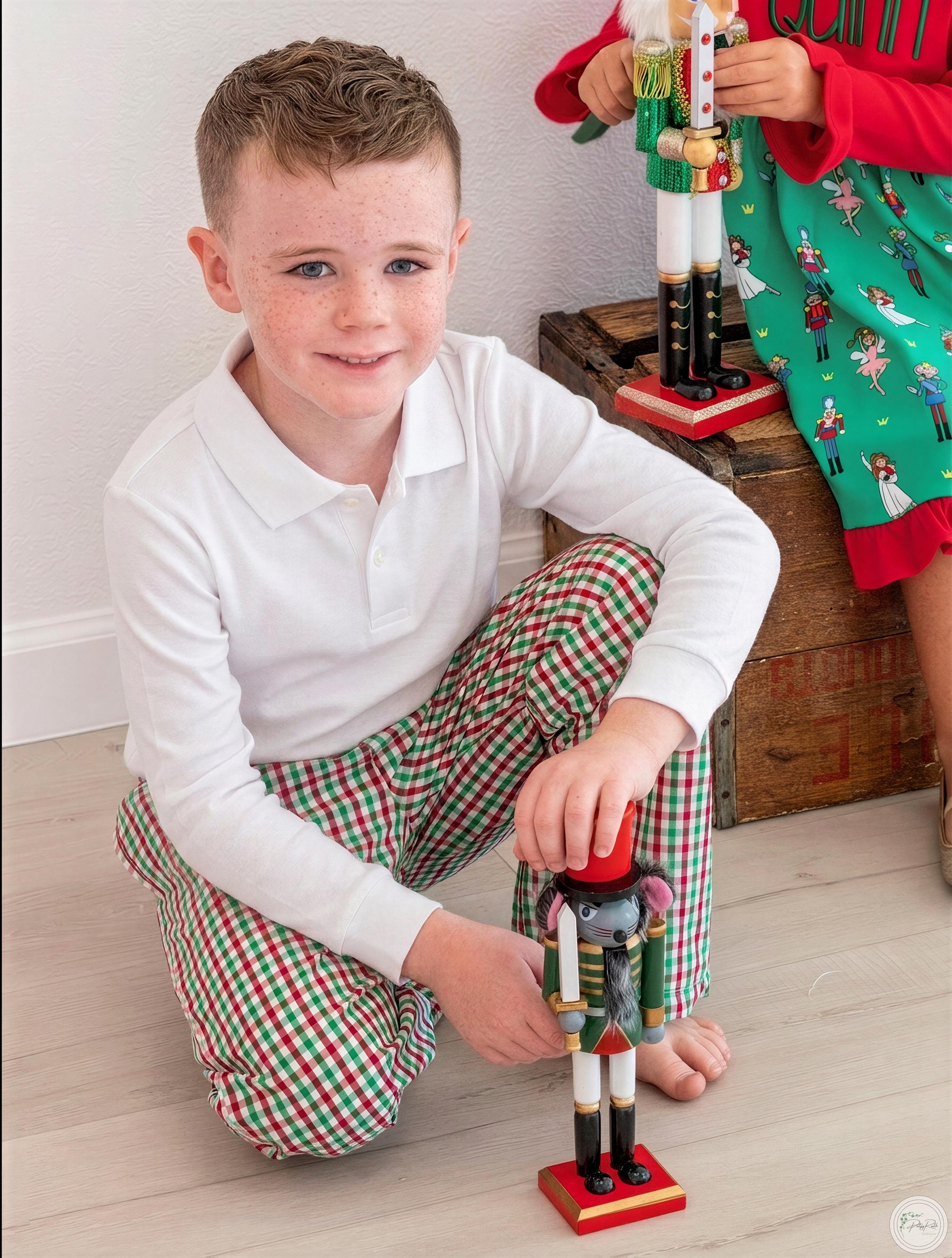 Boys Holiday Cotton Pants: Corduroy & Gingham Pattern, Fully Lined, Pockets | Soft Fabric, Comfortable Fit