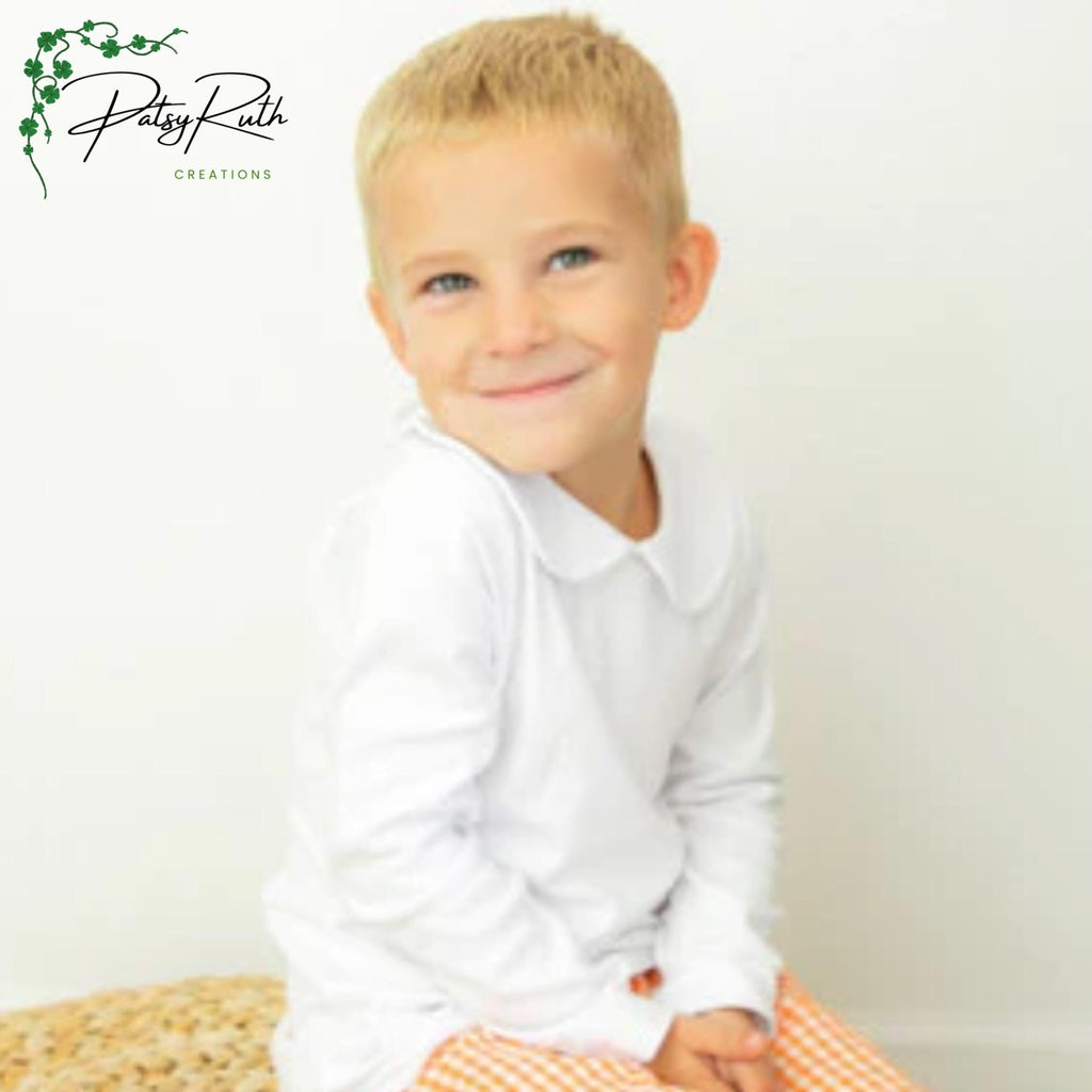 Children's White Cotton Tops: Personalized Embroidered Apparel, Soft Fabric (Boys Polo, Girls Puff Sleeve, Unisex Sizes)
