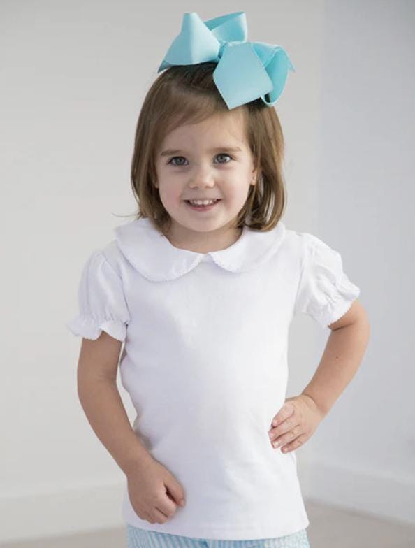 Children's White Cotton Tops: Personalized Embroidered Apparel, Soft Fabric (Boys Polo, Girls Puff Sleeve, Unisex Sizes)