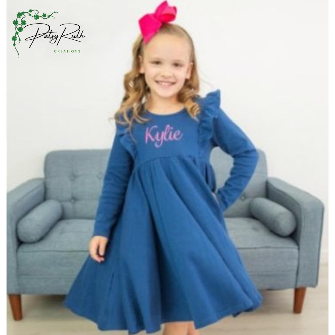 Customized Long Sleeve Baby Girls' Twirl Dress - Monogrammed Ruffle Dress