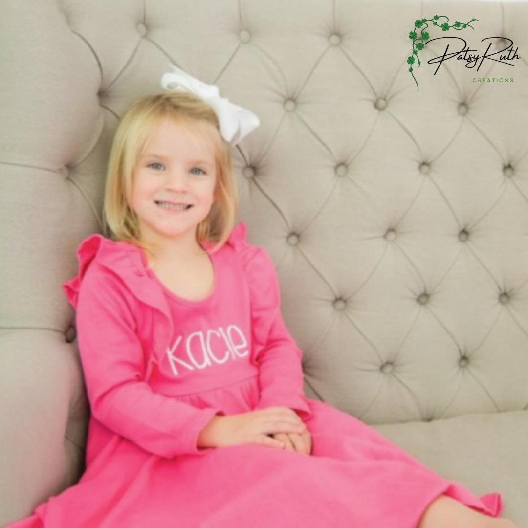 Customized Long Sleeve Girls' Twirl Dress - Monogrammed Ruffle Dress