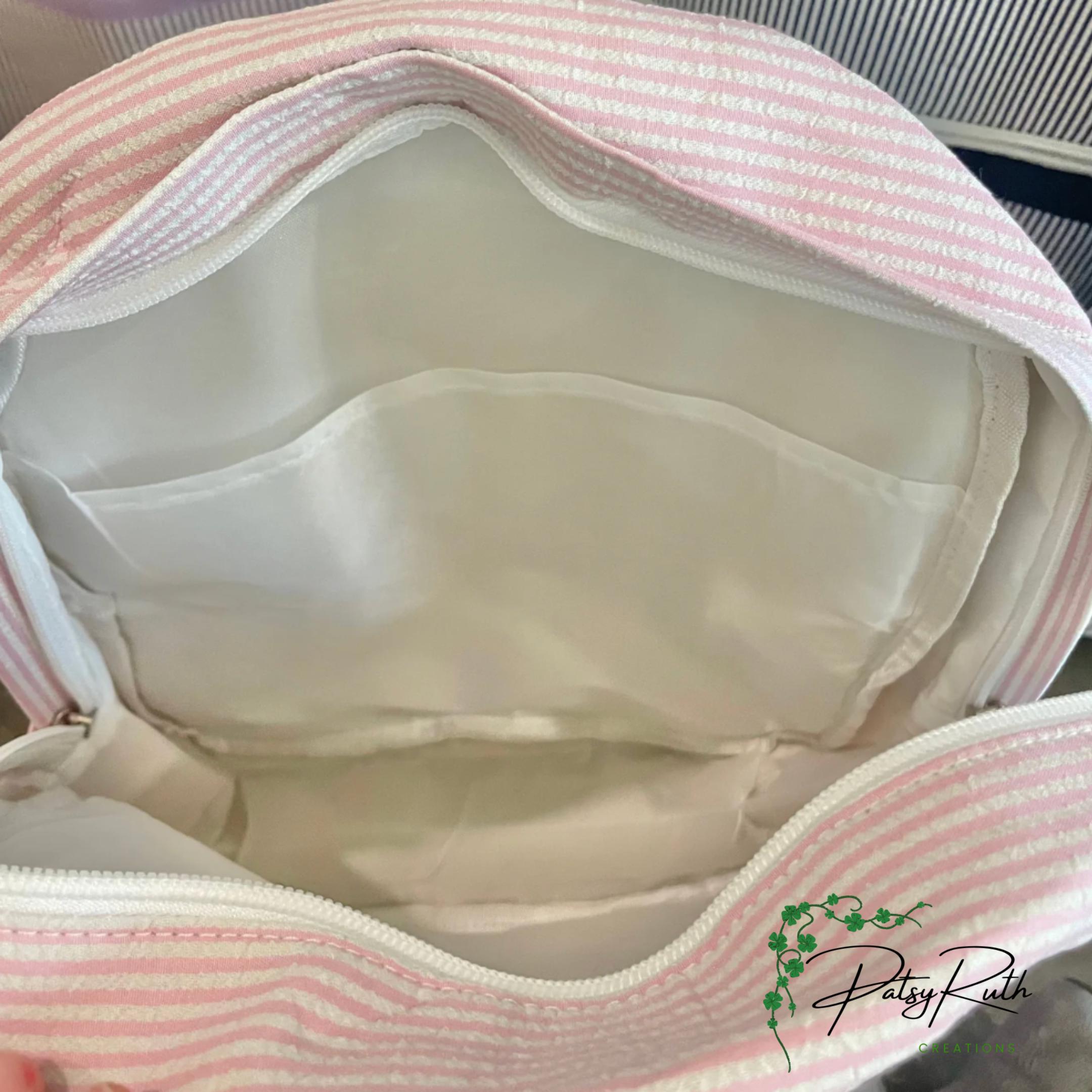 Personalized Seersucker Backpack | Fully Lined with Interior Pocket & Mesh Side Pockets
