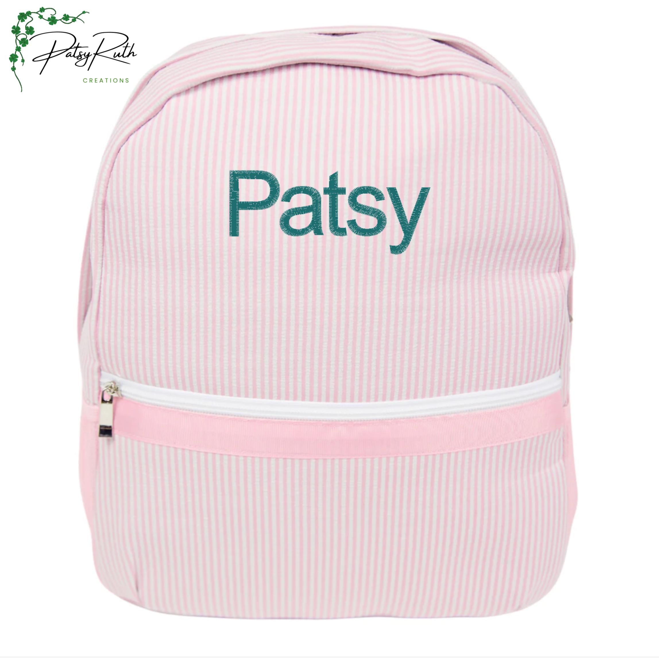 Personalized Seersucker Backpack | Fully Lined with Interior Pocket & Mesh Side Pockets