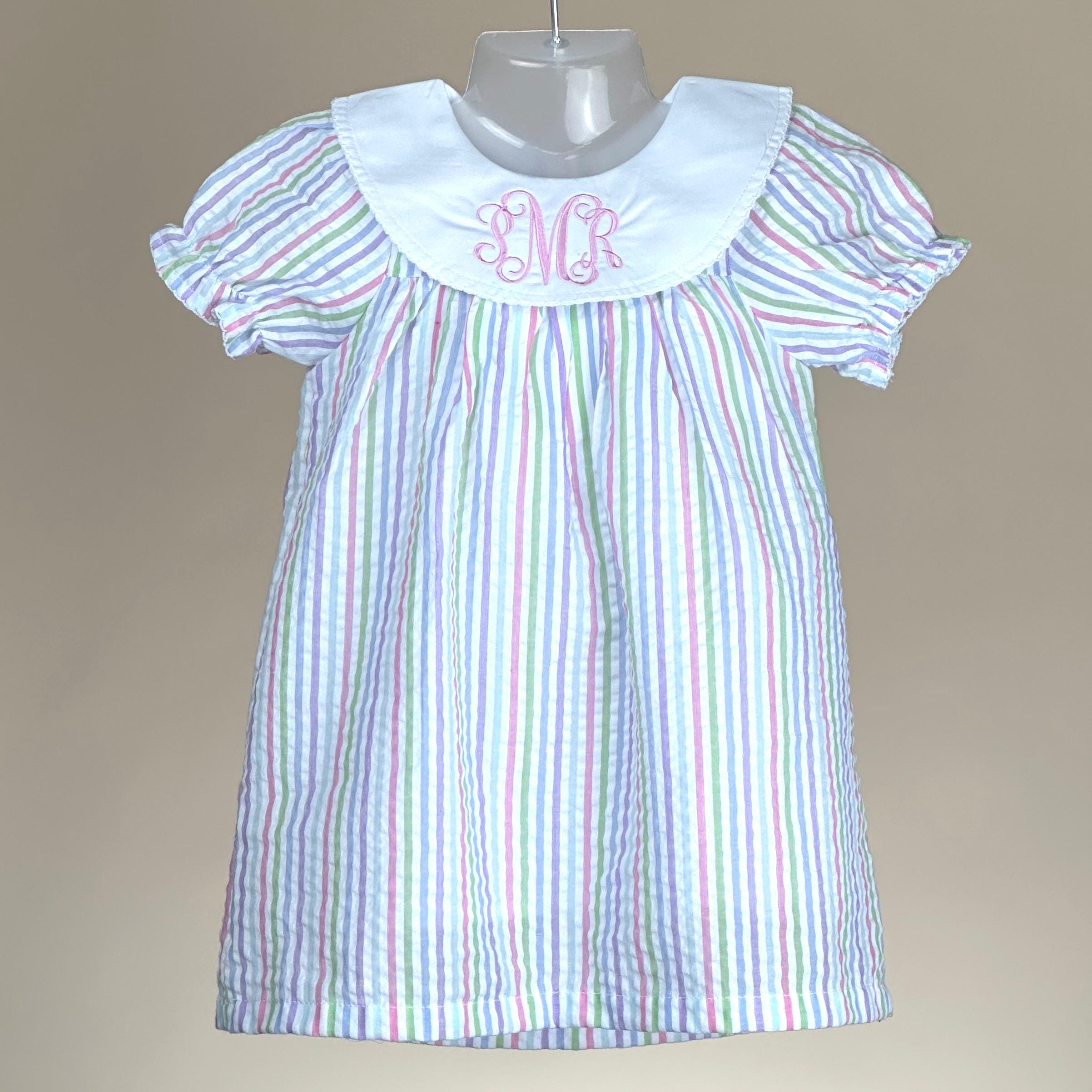Toddler Girl Short Sleeve Bishop's Dress with Personalized Monogram