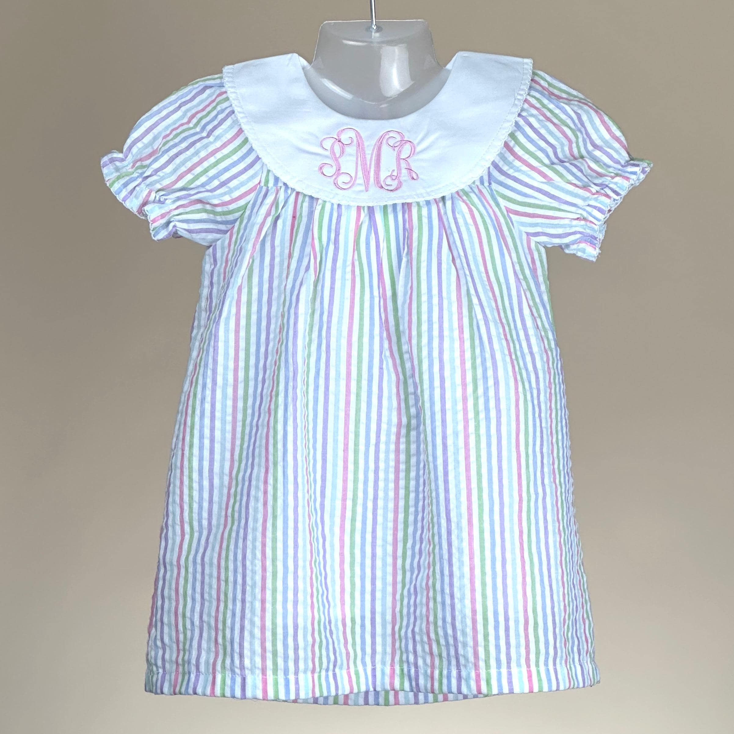 Baby Girl Short Sleeve Bishop's Dress with Personalized Monogram