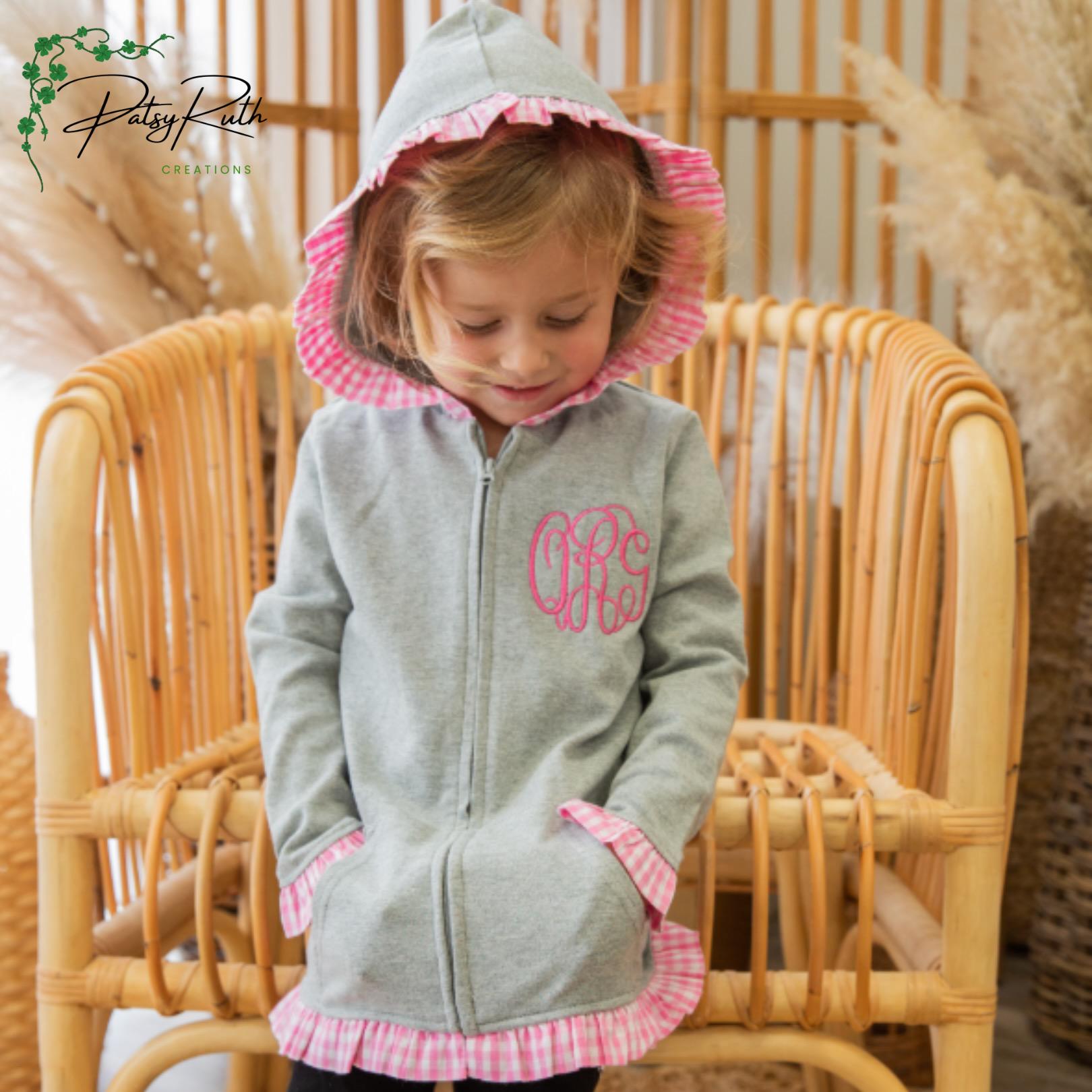 Custom Monogrammed Girls' Hoodie JacketGingham Accents