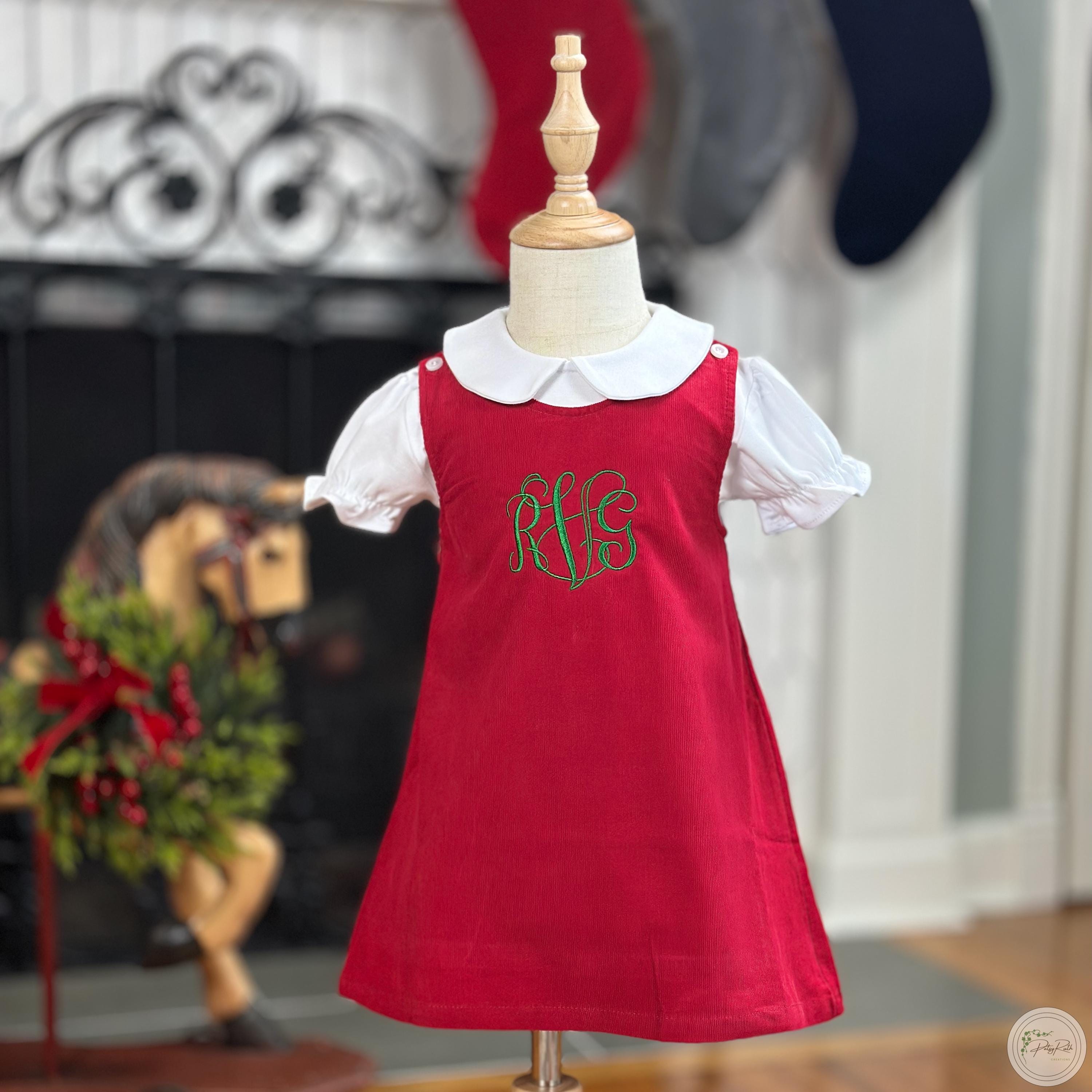 Holiday Jumper Dress: Embroidered Cotton for Kids (Personalized Sizes 6mo-10)