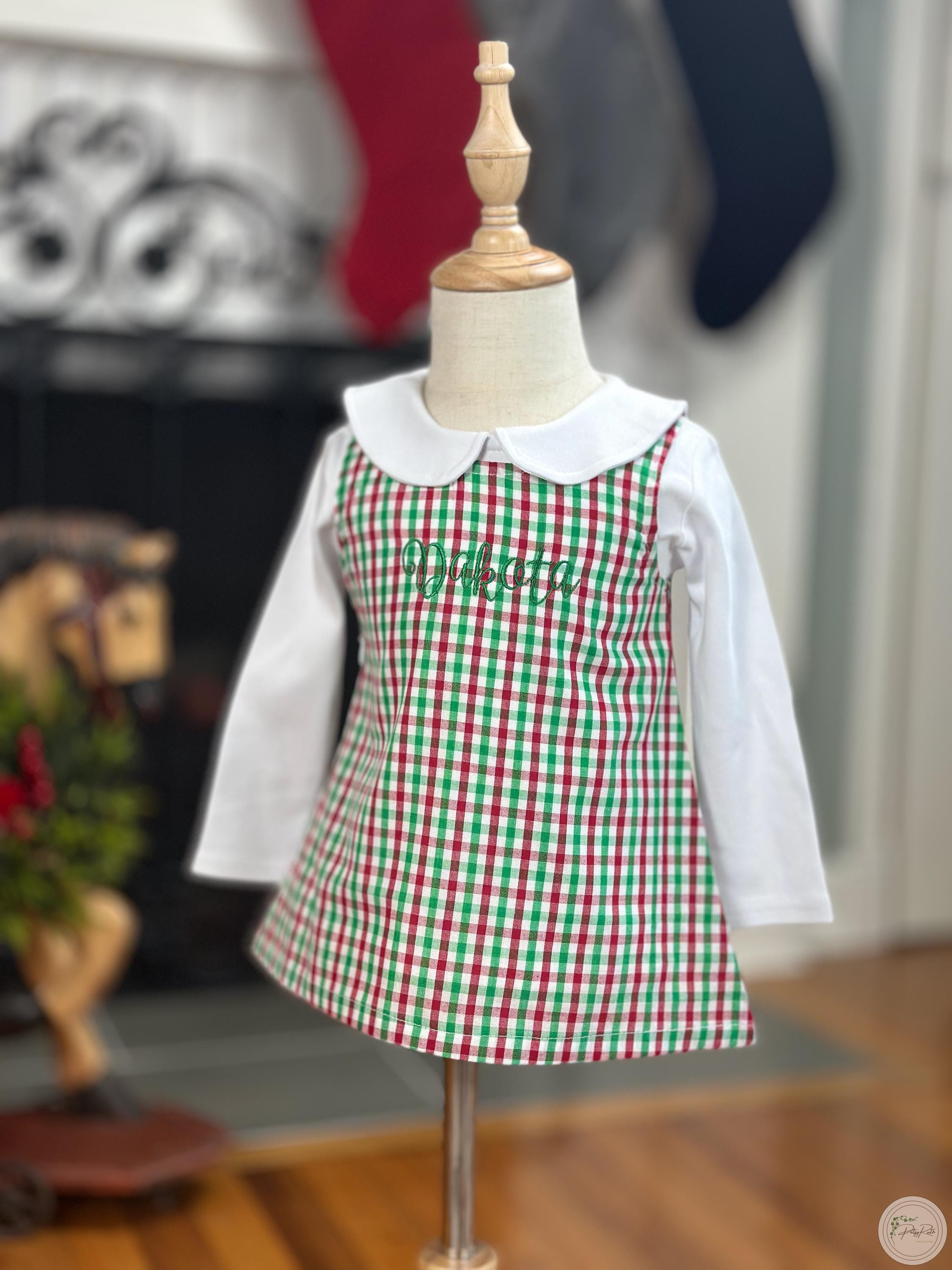 Holiday Jumper Dress: Embroidered Cotton for Kids (Personalized Sizes 6mo-10)