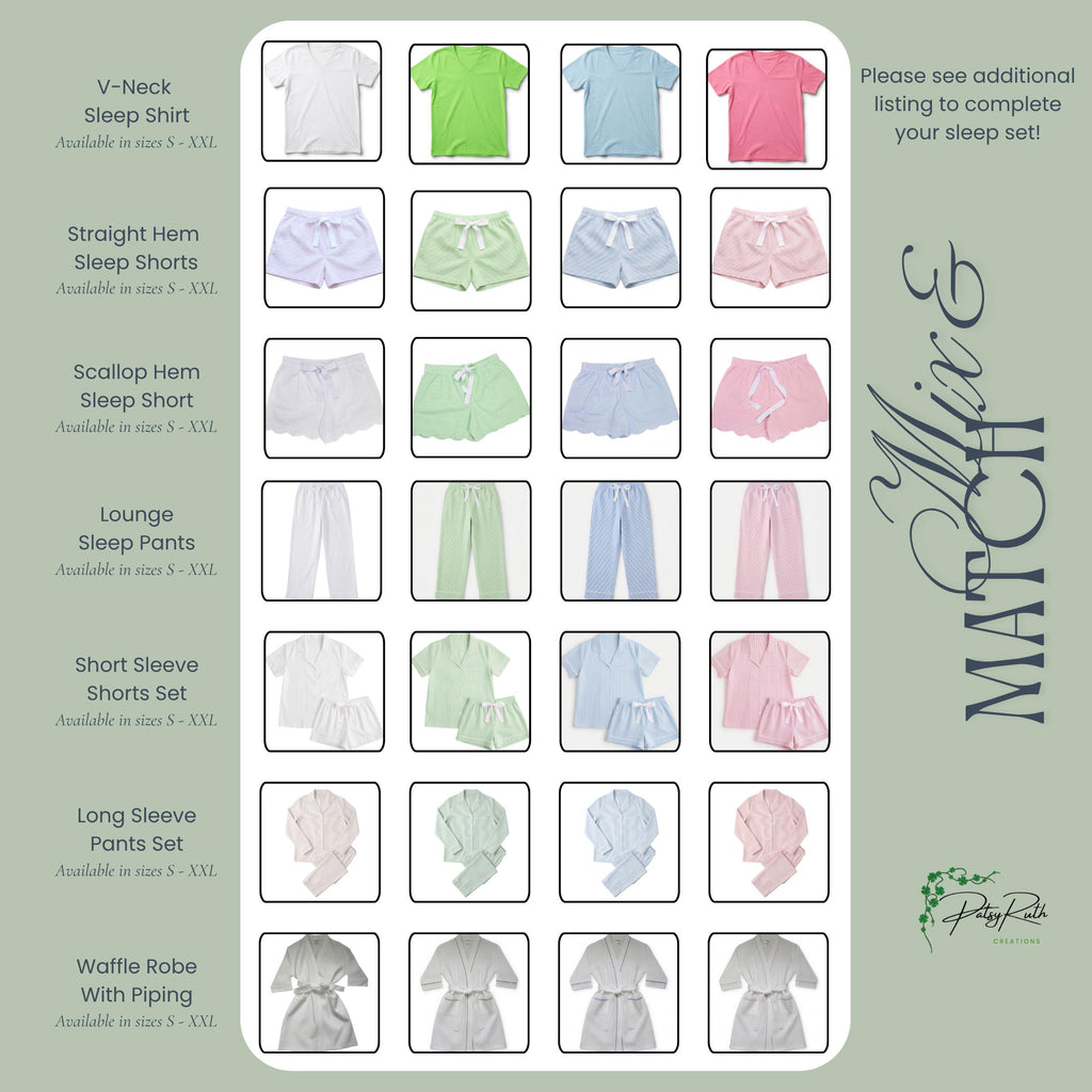 Monogrammed Personalized Seersucker Pajama Shorts Set: Women's Sleepwear-Sorority Letters-Greek Life