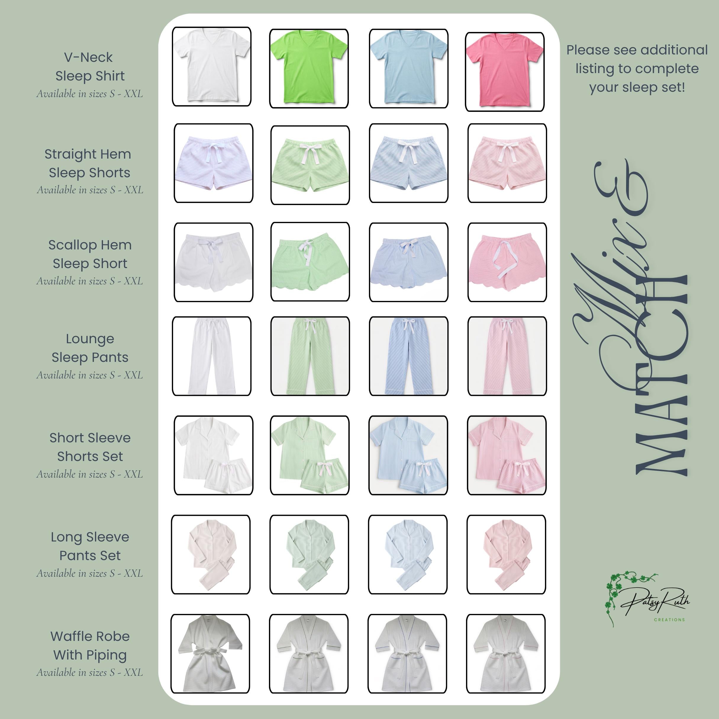 Personalized Seersucker Sleep Shorts  Scalloped Hem Monogram Pajamas