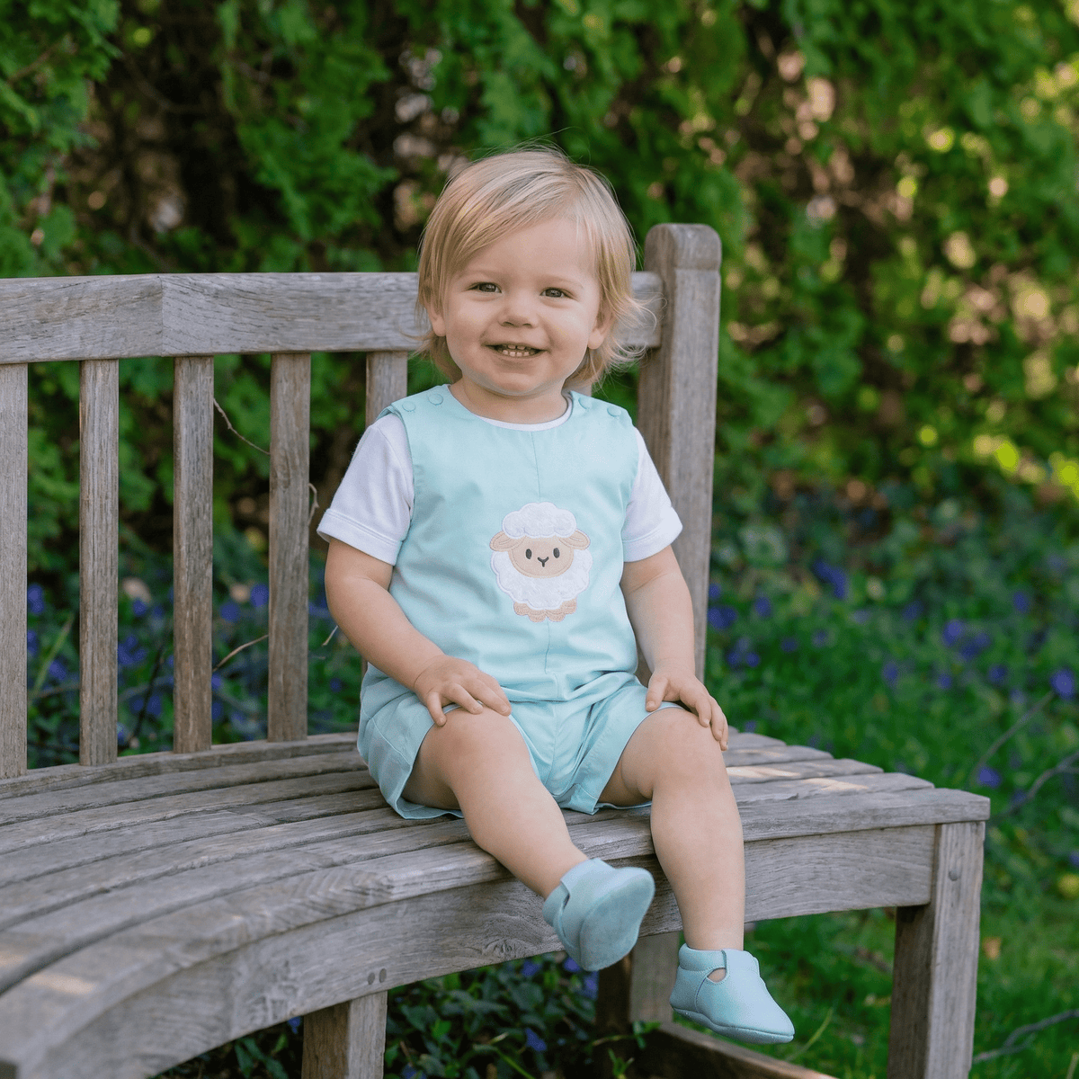 Misty Blue Fuzzy Lamb Shortalls
