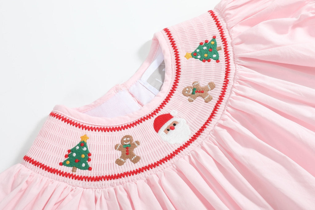 Pink Christmas Smocked Bishop Dress