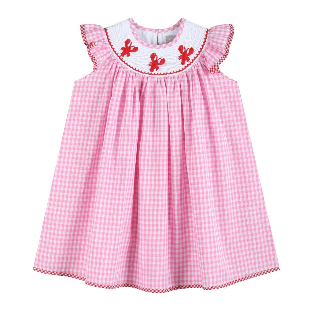 Pink Gingham Crawfish Smocked Bishop Dress