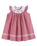 Red Gingham Baseball Smocked Bishop Dress