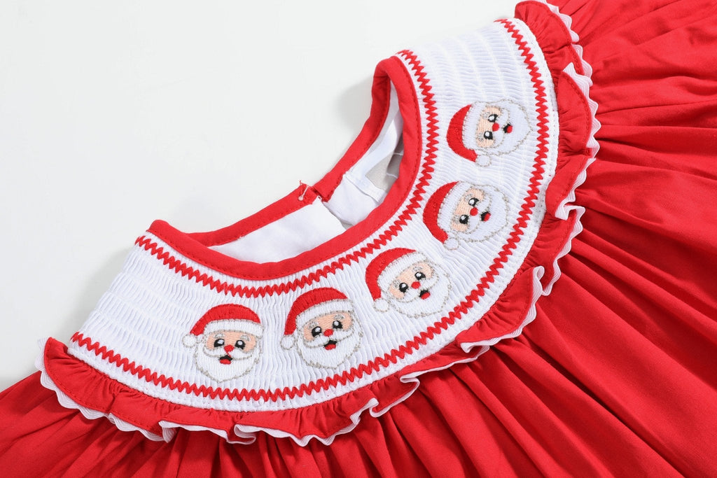Red Santa Smocked Ruffle Bishop Dress